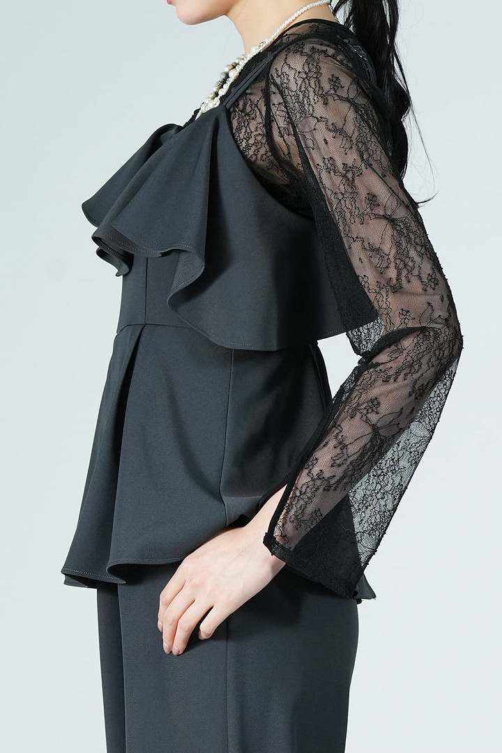 アシメフリルチャコールグレーパンツドレス