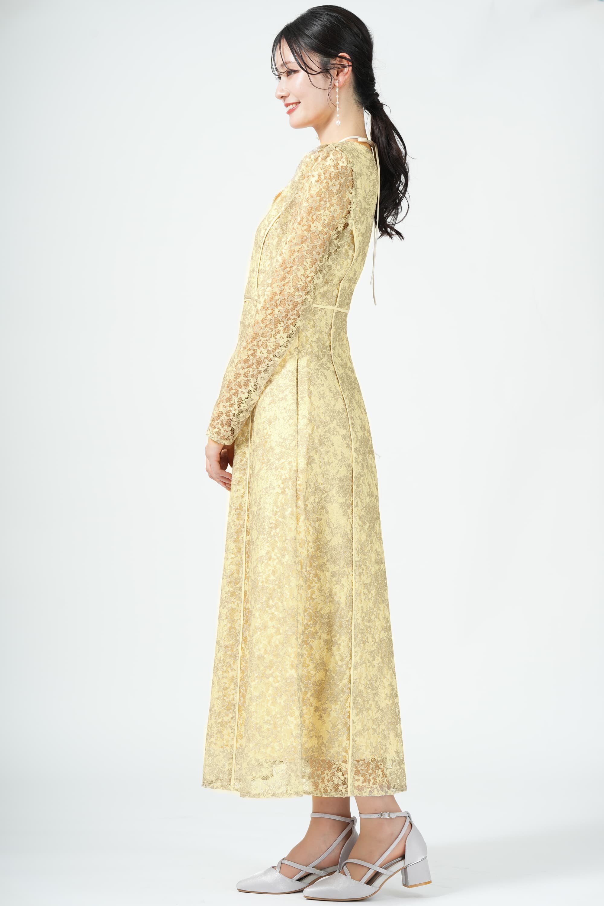 早い者勝ち★LAGUNAMOON シアーパフスリーブ ドレス イエロー/黄色 S 早い者勝ち☆LAGUNAMOON シアーパフスリーブ ドレス イエロー/黄色 S