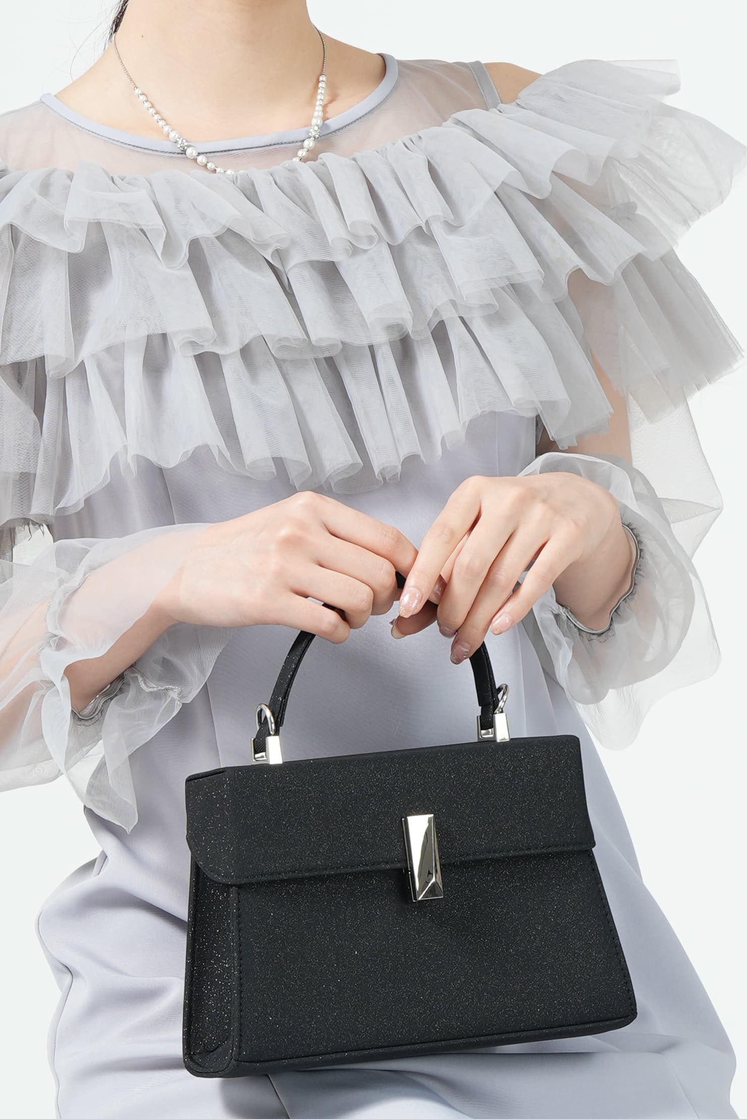 ギャザー袖フリルボレロブルードレス