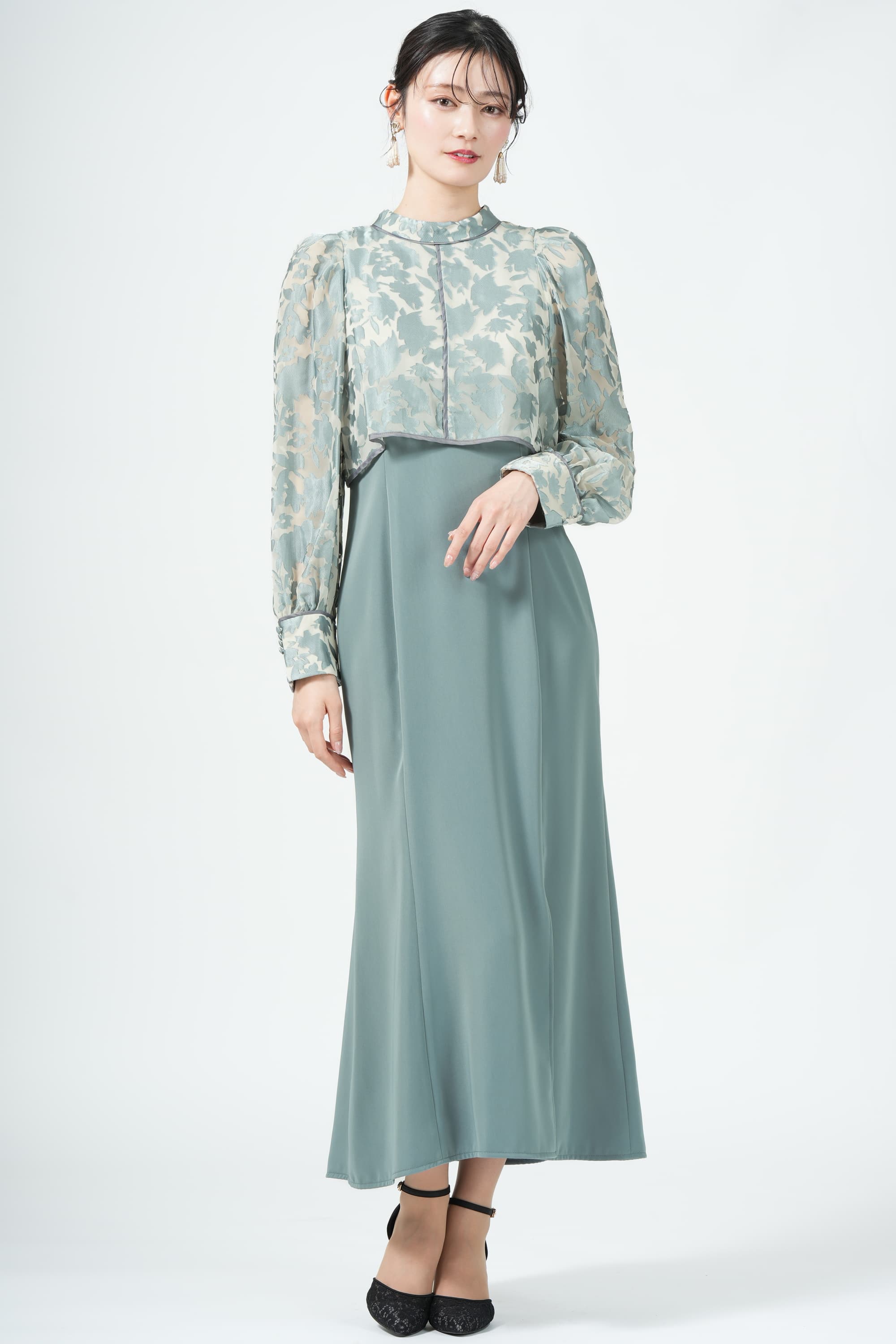 JILLSTUART シアーブラウス×ブルーグリーンドレス (M) を