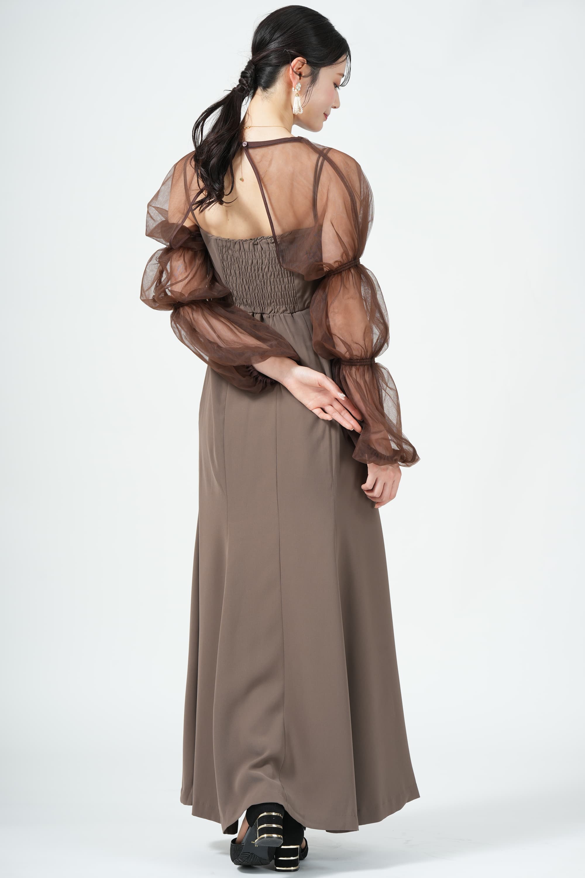 Kastane シャーリングボレロ付きマーメイドブラウンドレス (M) を