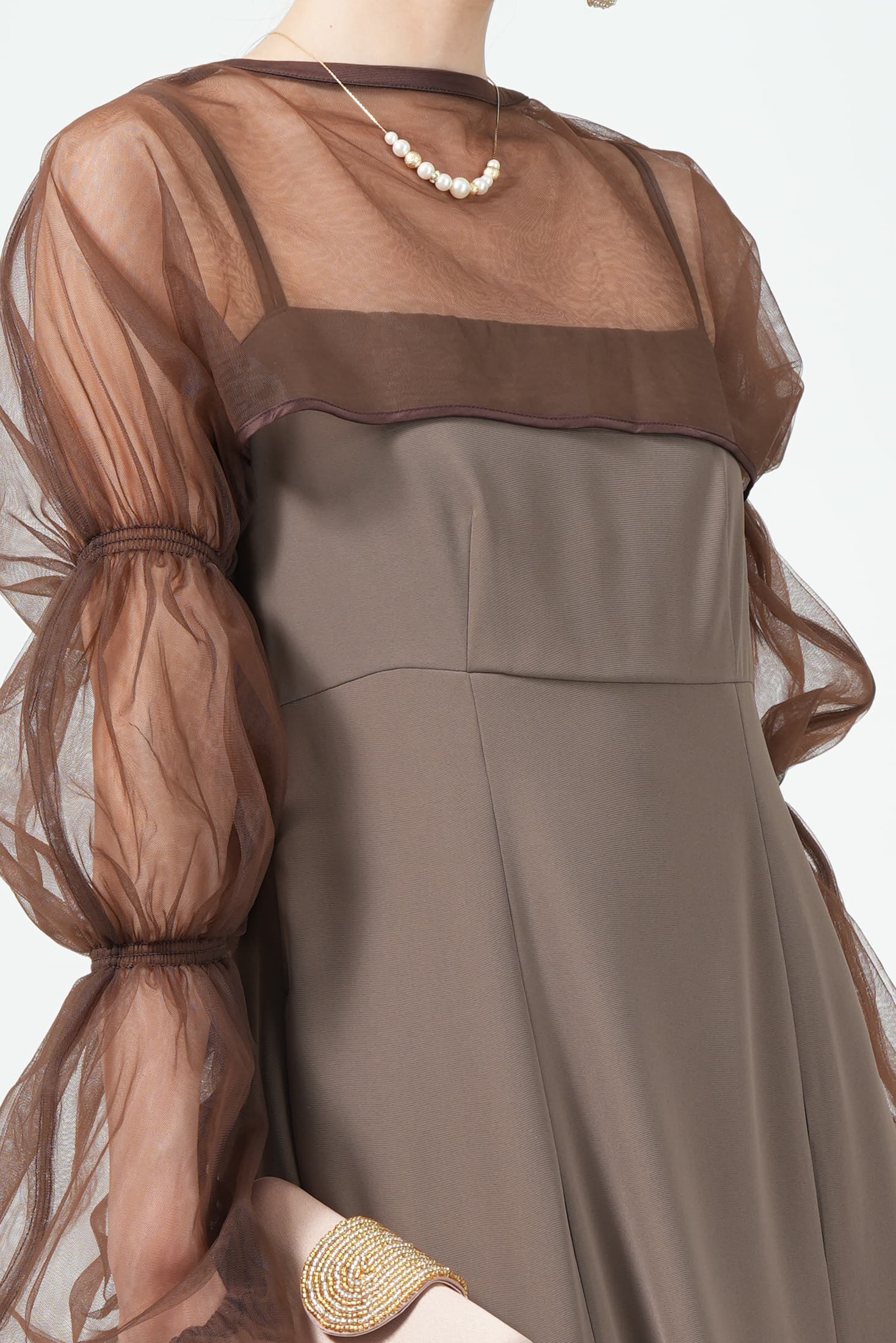 シャーリングボレロ付きマーメイドブラウンドレス