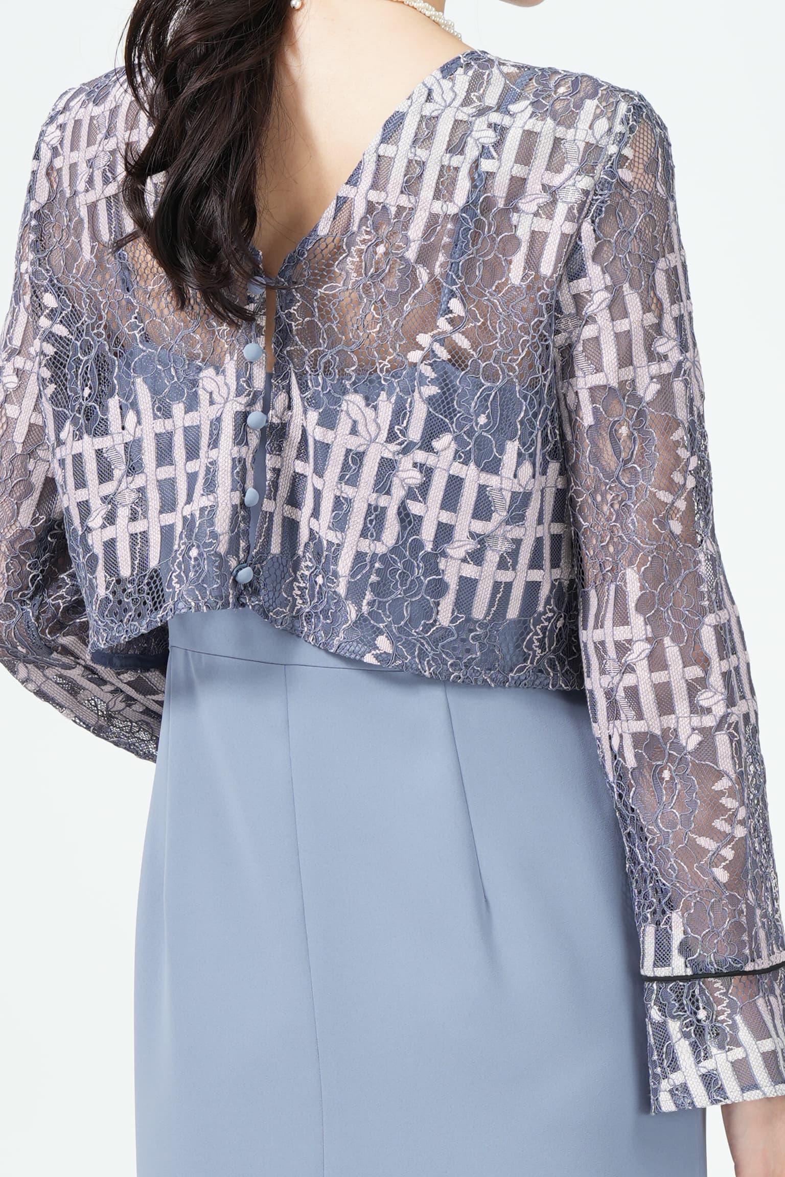 URBAN RESEARCH ROSSO コラージュレース×サックスブルードレス (M) を