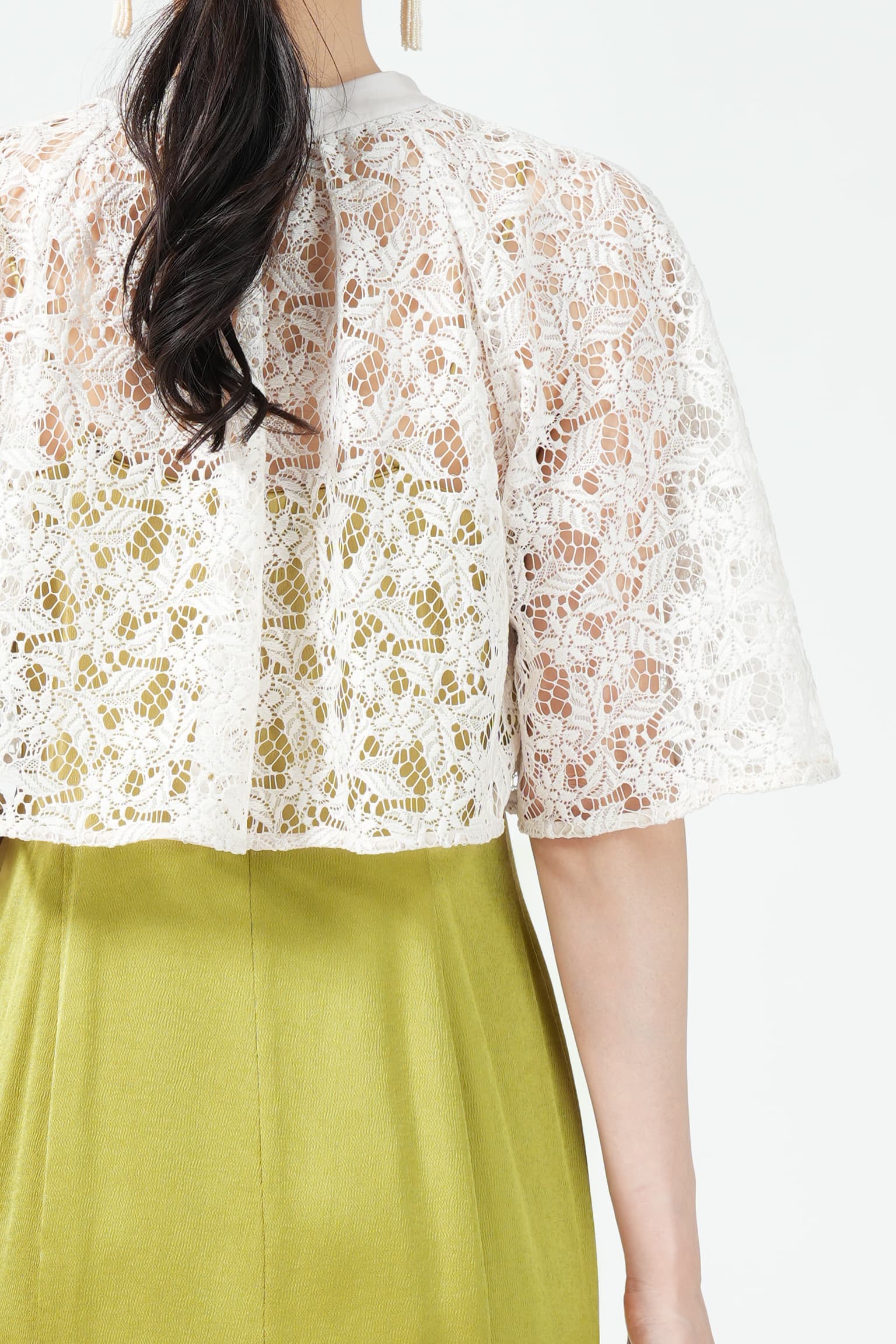 ラッセルフラワーボレロ付きオリーブドレス