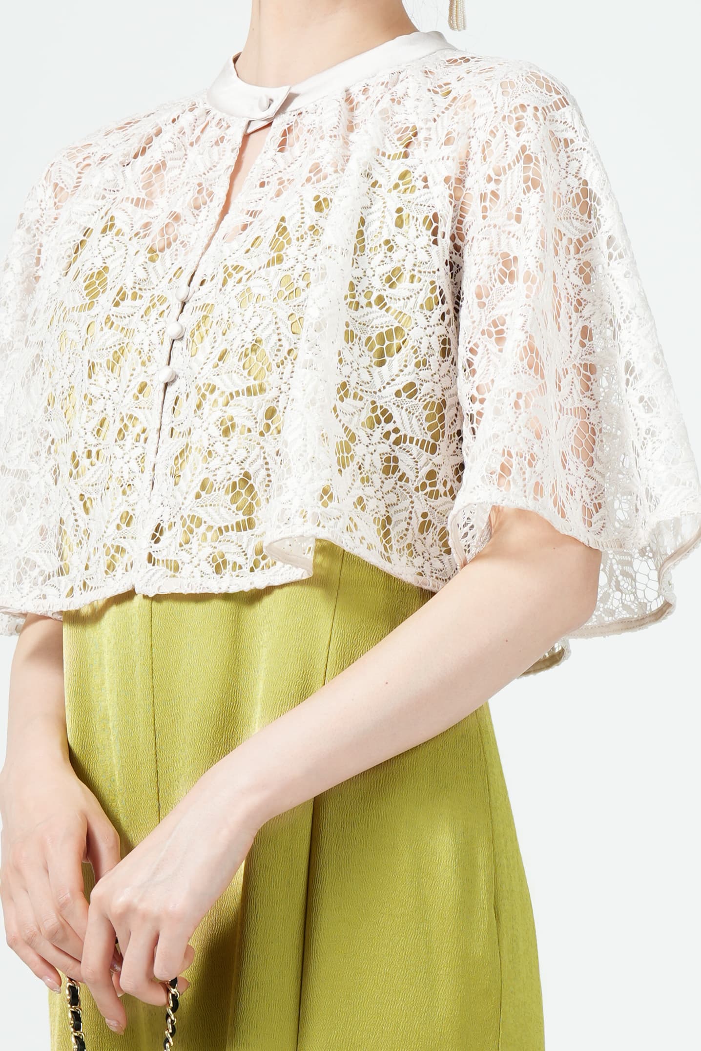 ラッセルフラワーボレロ付きオリーブドレス