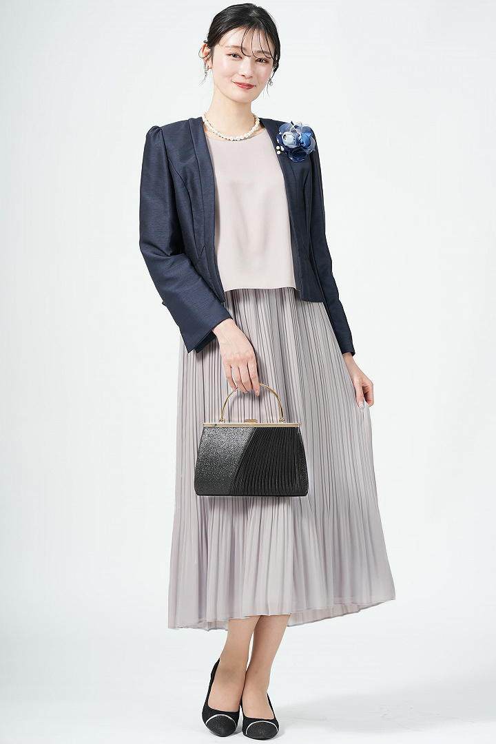スリット袖エレガントプリーツライトグレードレス