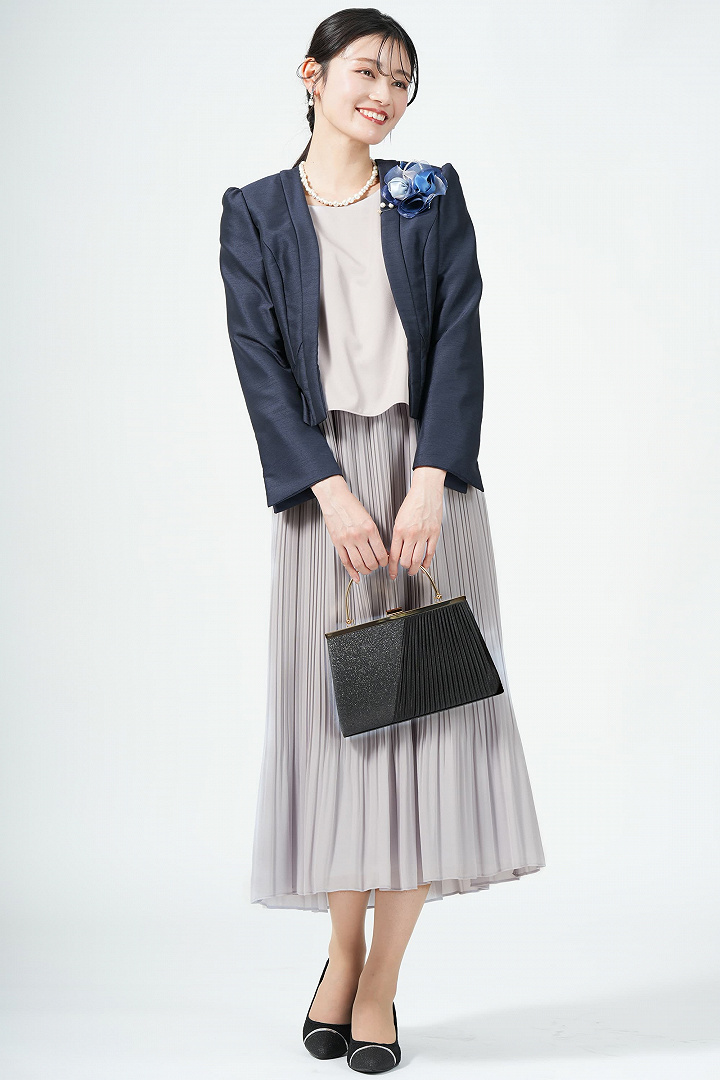 スリット袖エレガントプリーツライトグレードレス