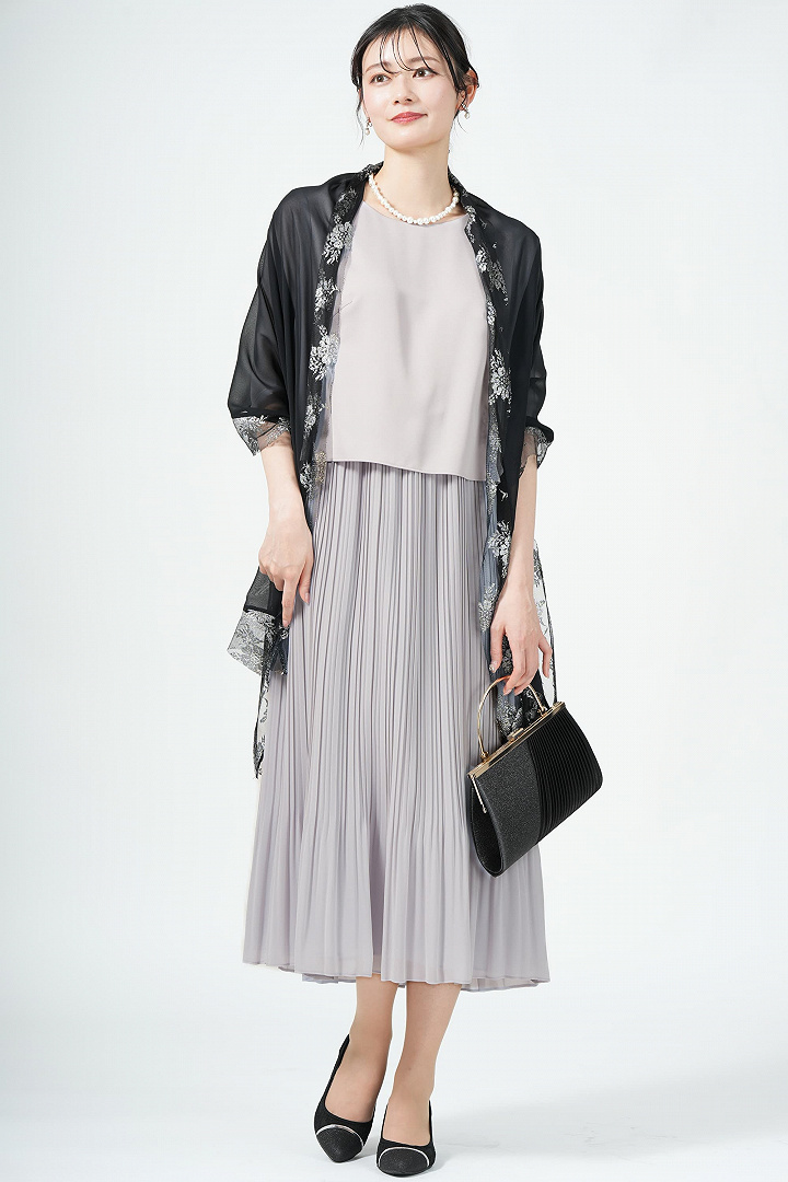 スリット袖エレガントプリーツライトグレードレス