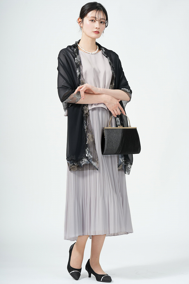 スリット袖エレガントプリーツライトグレードレス