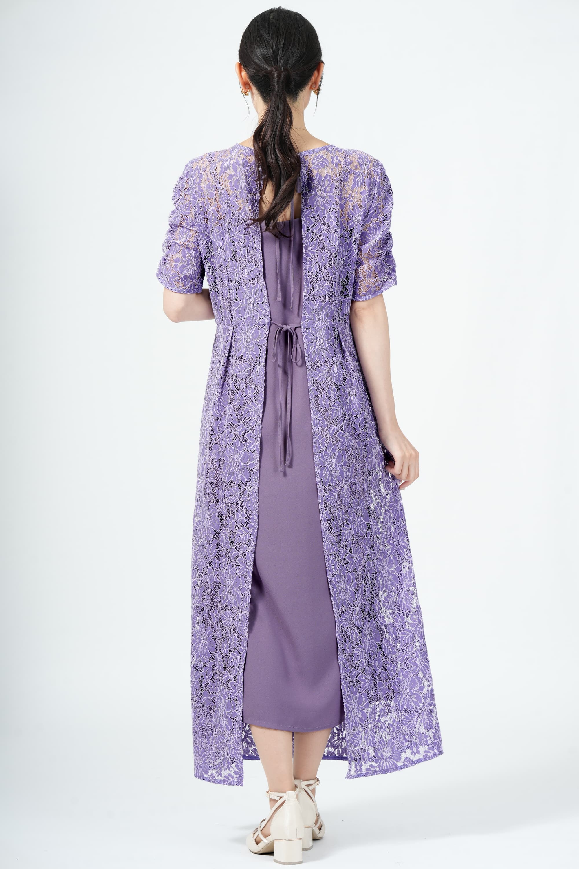 URBAN RESEARCH ROSSO エプロンレースパープルドレス (M〜L) を