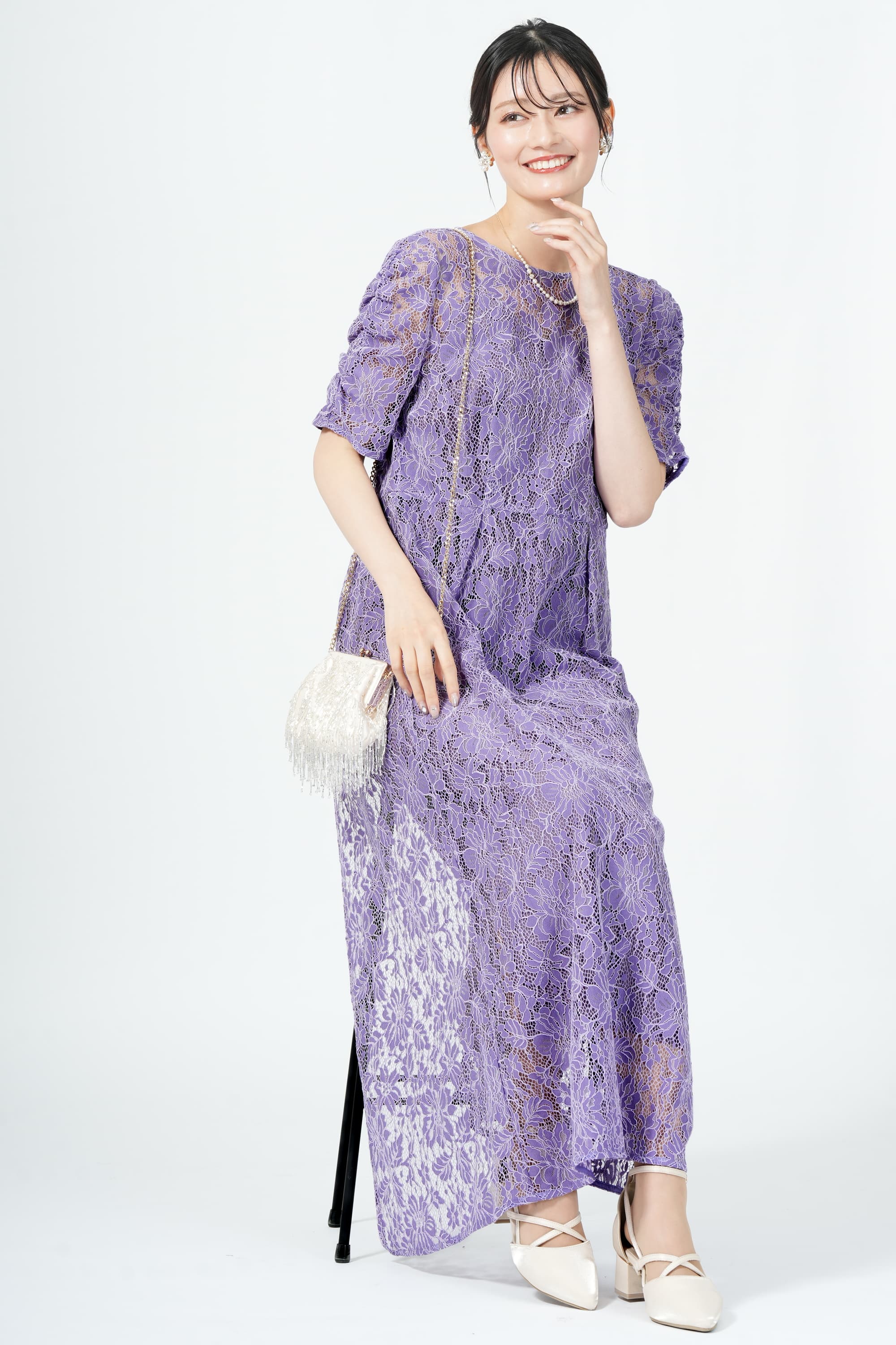 エプロンレースパープルドレス