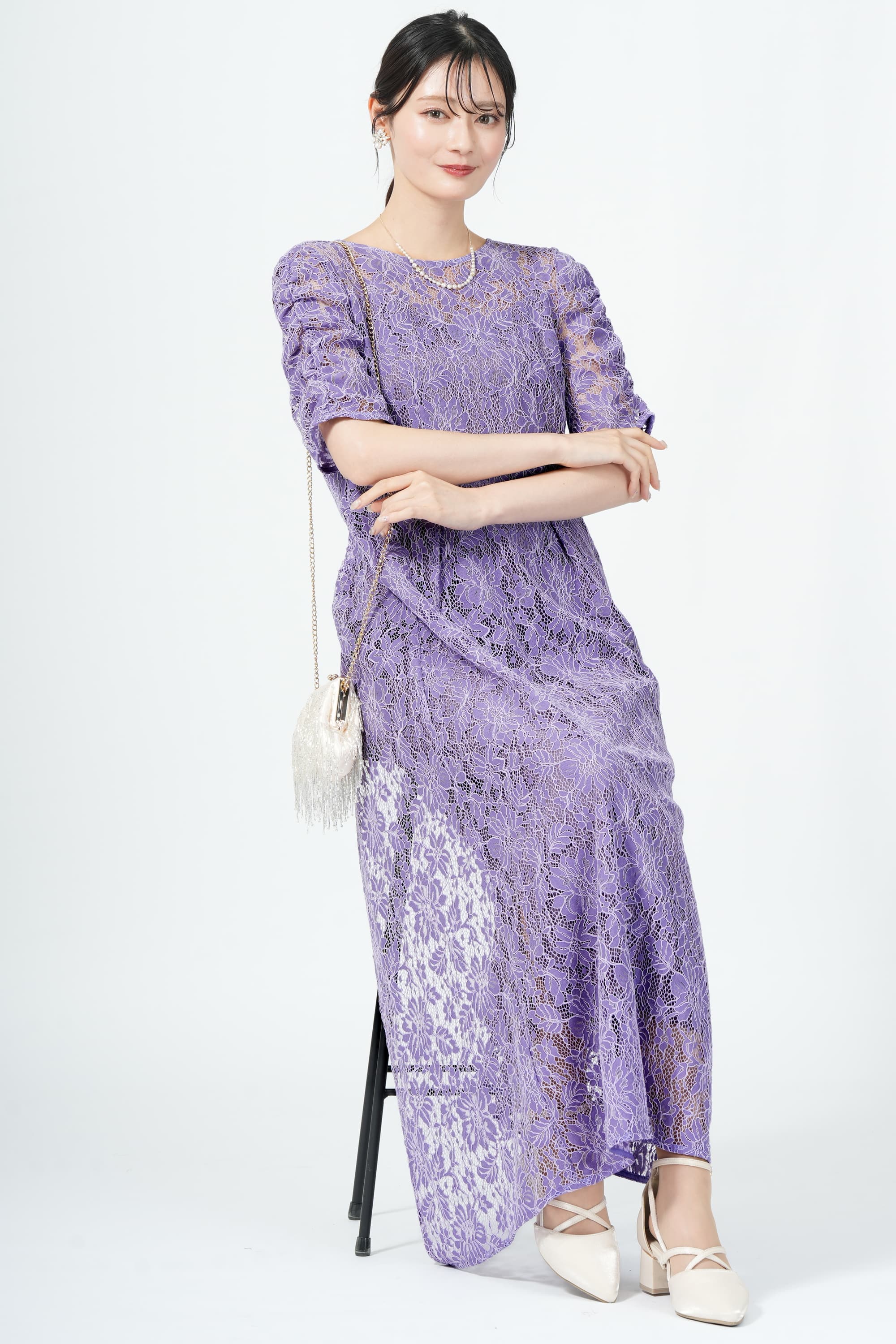 エプロンレースパープルドレス