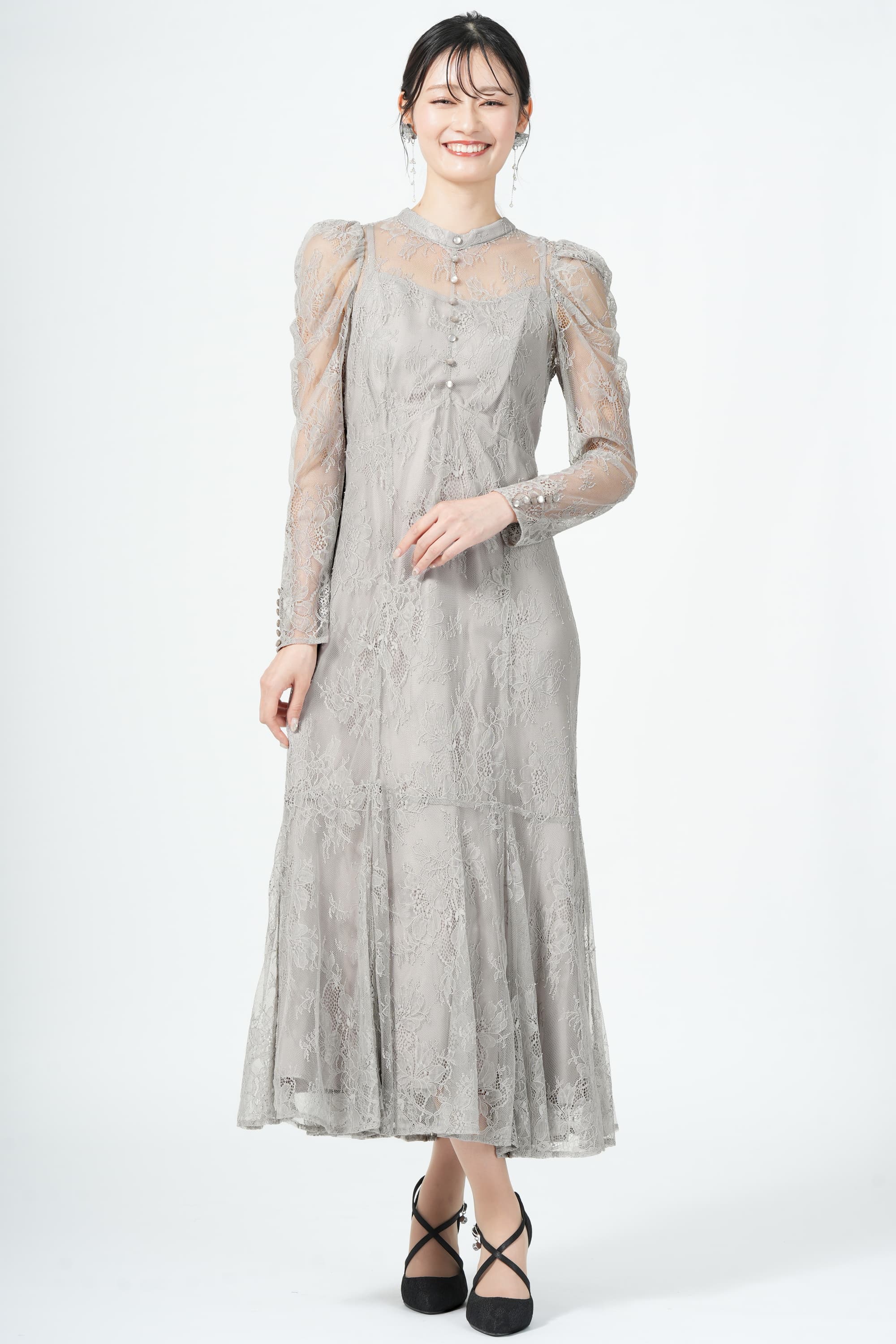 Apuweiser-riche 総レース×マーメイドグレイッシュベージュドレス (M