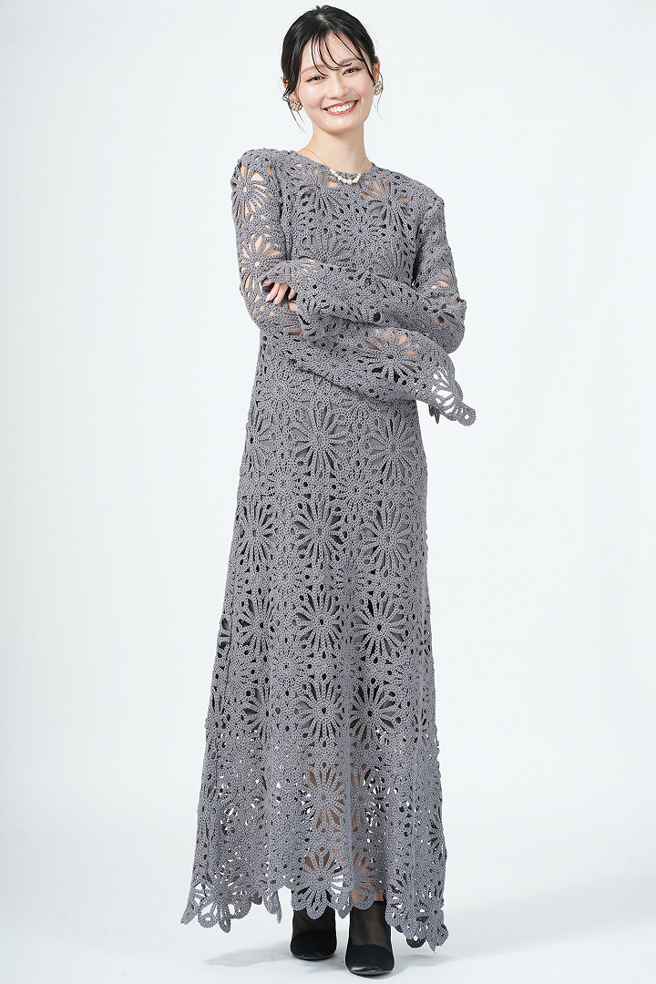 フラワー柄パッチワーク風レースグレードレス