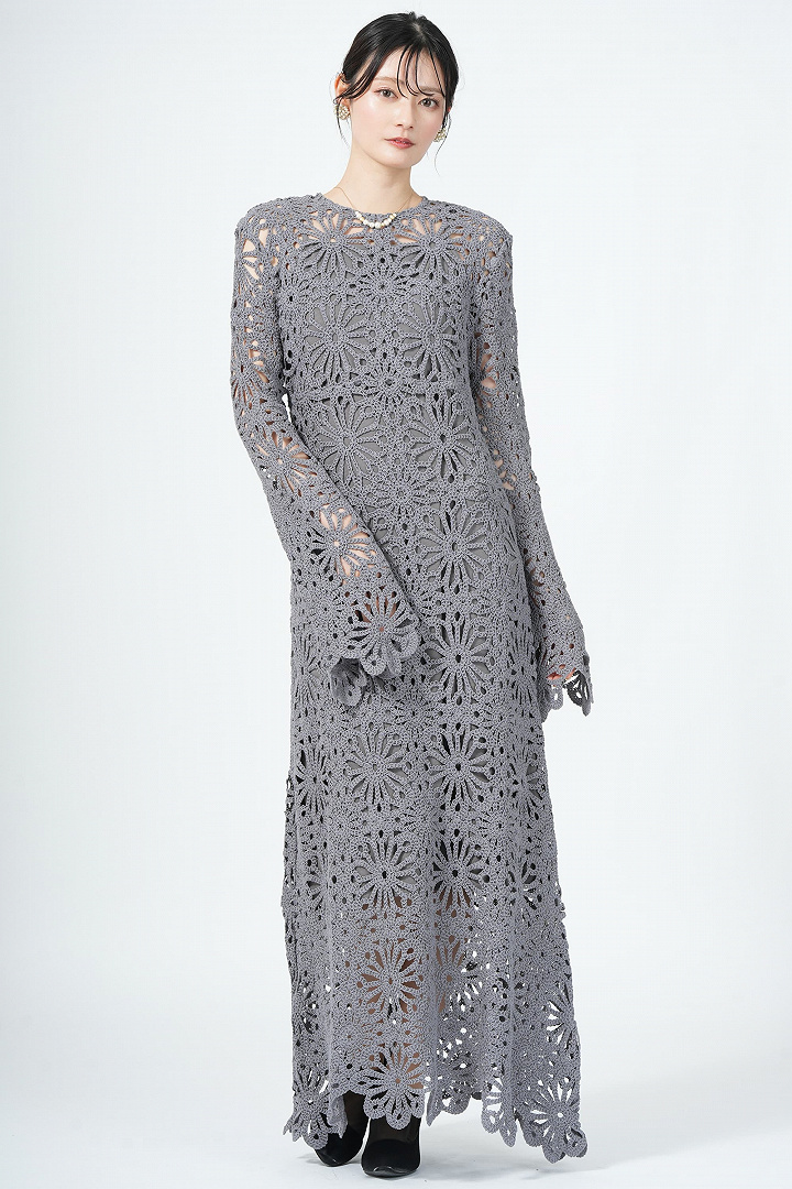 フラワー柄パッチワーク風レースグレードレス