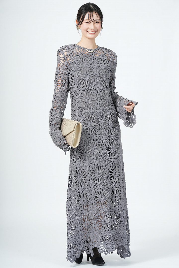 フラワー柄パッチワーク風レースグレードレス