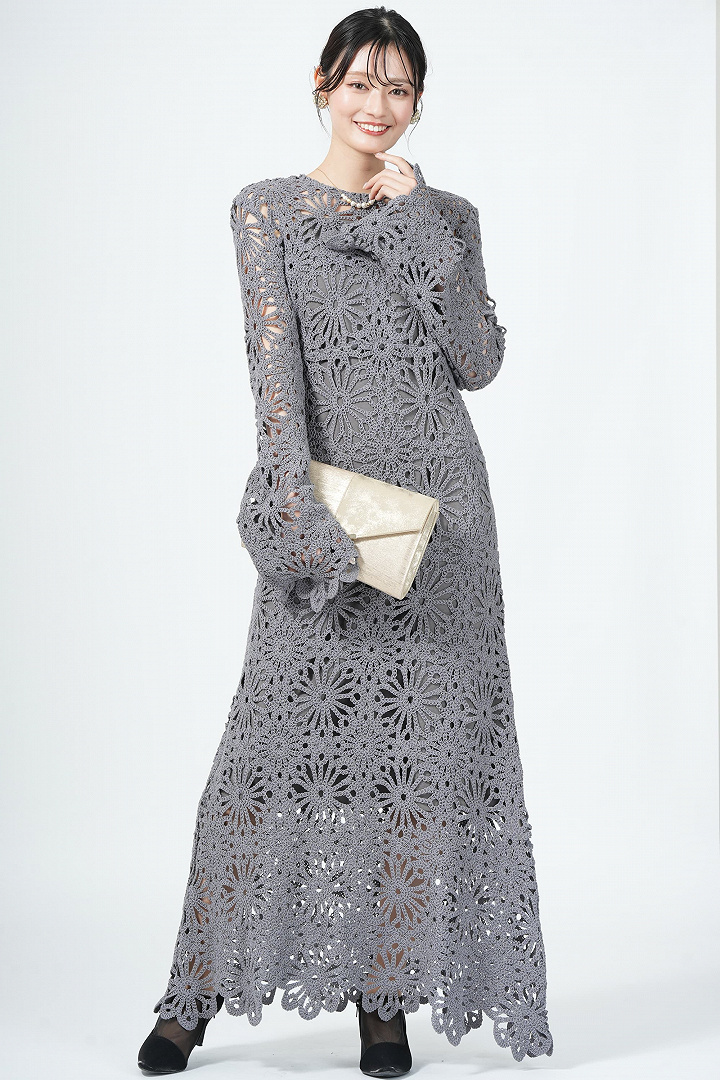 フラワー柄パッチワーク風レースグレードレス