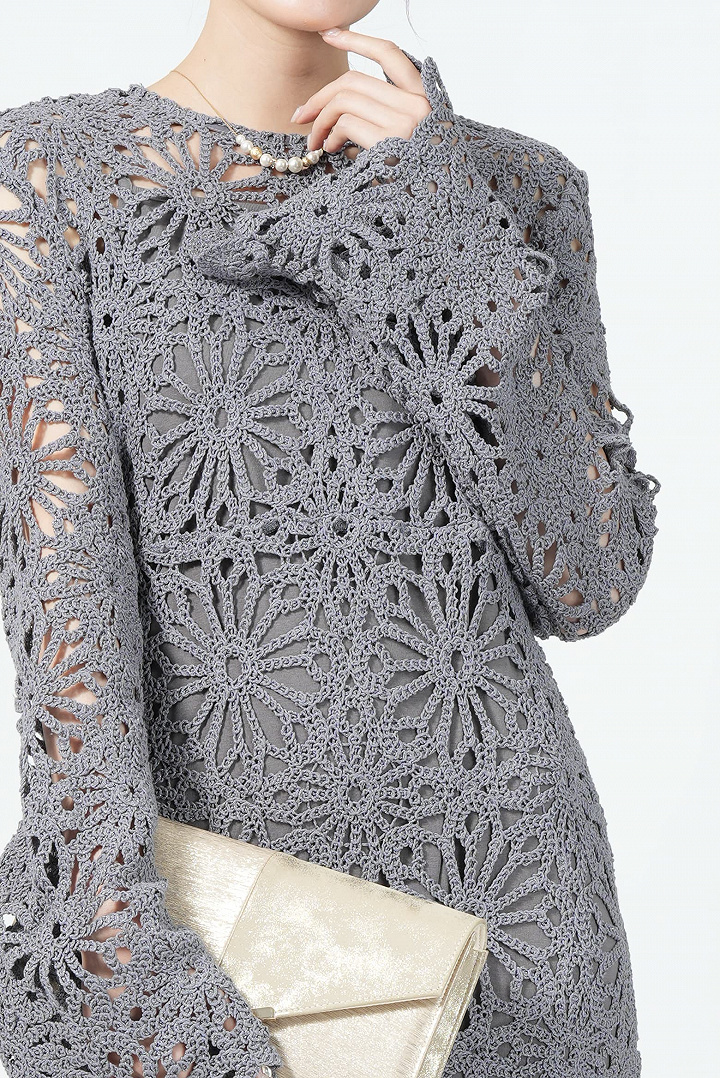 フラワー柄パッチワーク風レースグレードレス