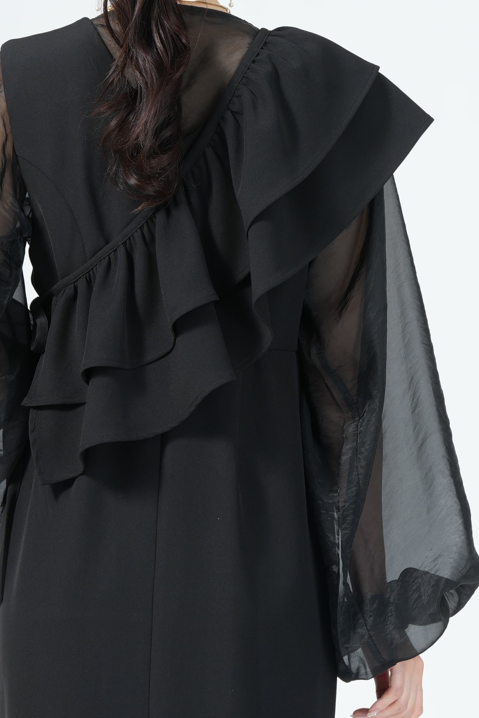 付けフリル×ジャンスカブラックドレス