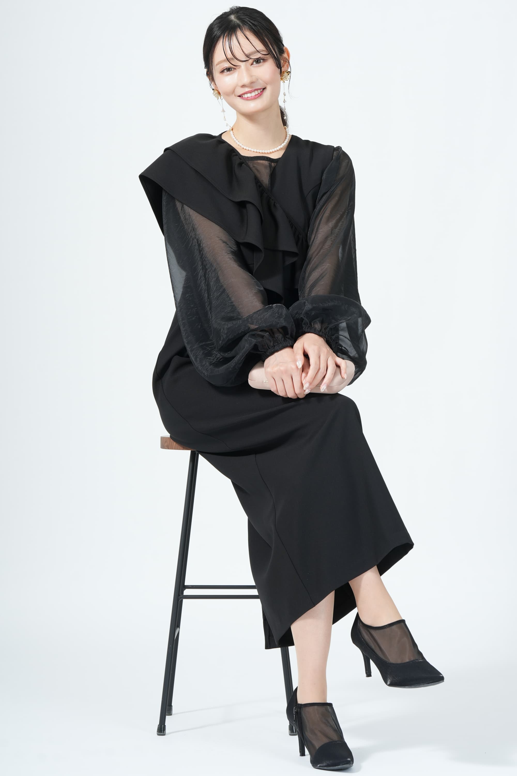 CAPRICIEUX LE'MAGE 付けフリル×ジャンスカブラックドレス (S) を