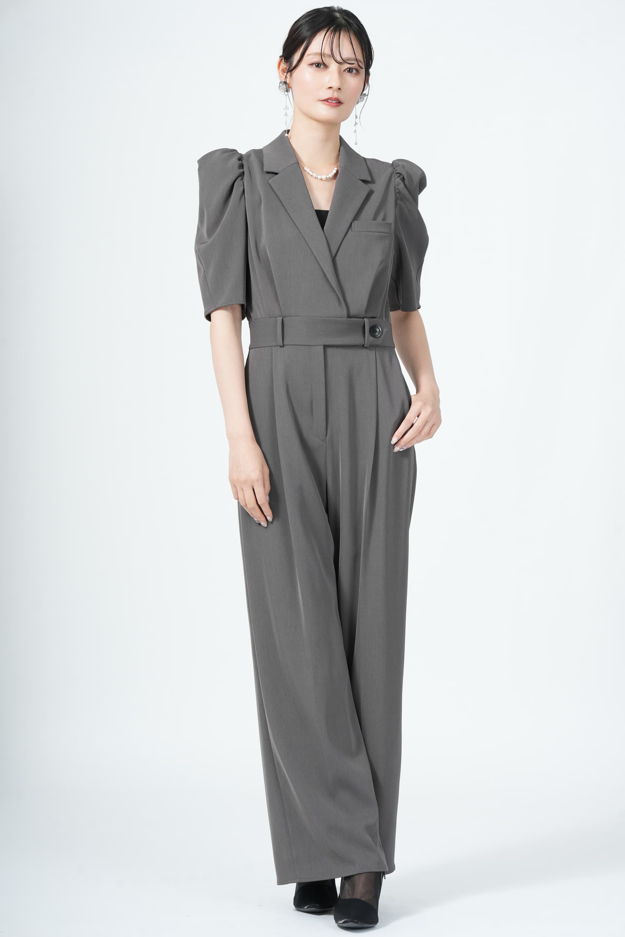 ウール調テーラードグレーパンツドレス