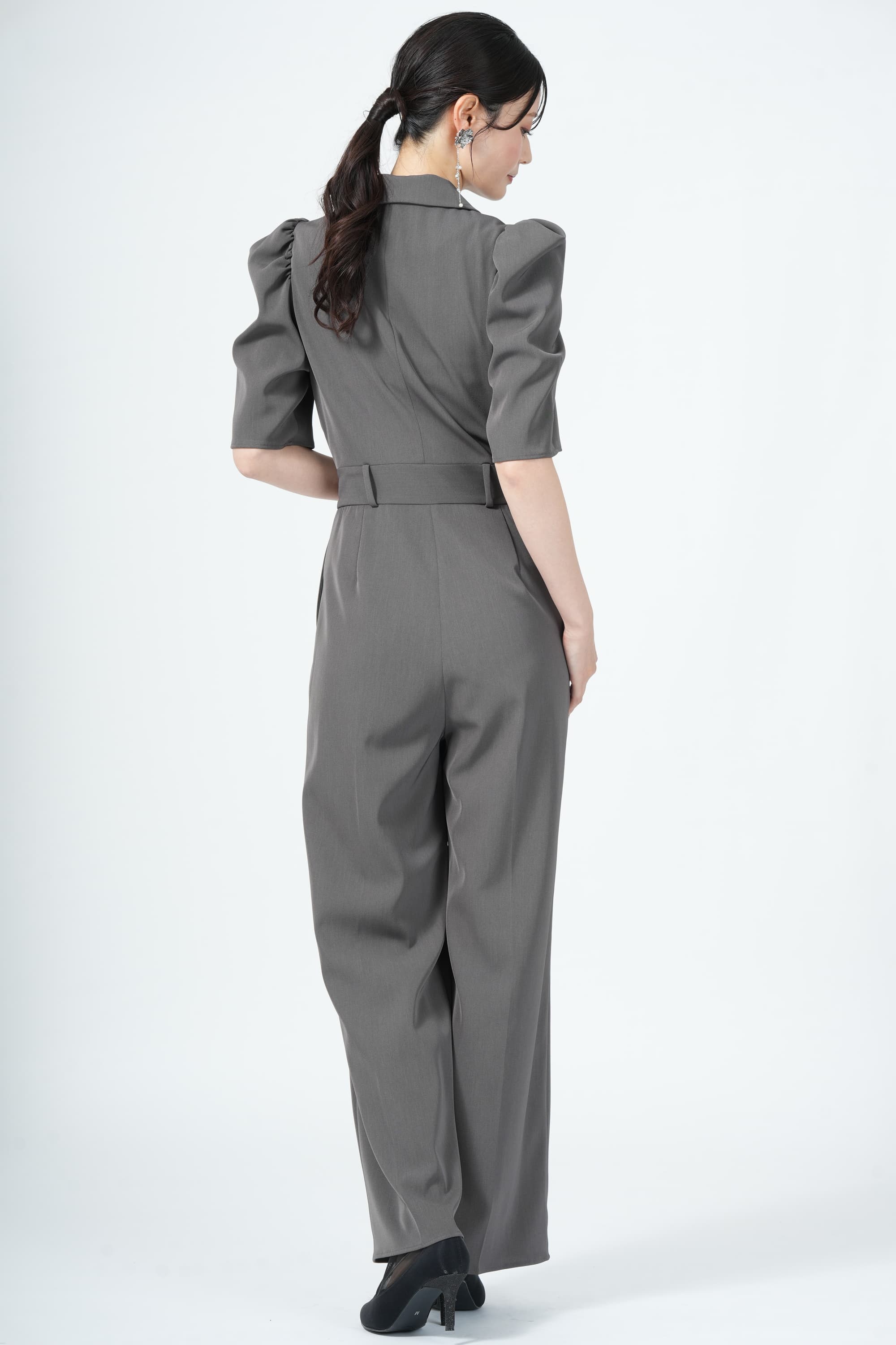 ウール調テーラードグレーパンツドレス