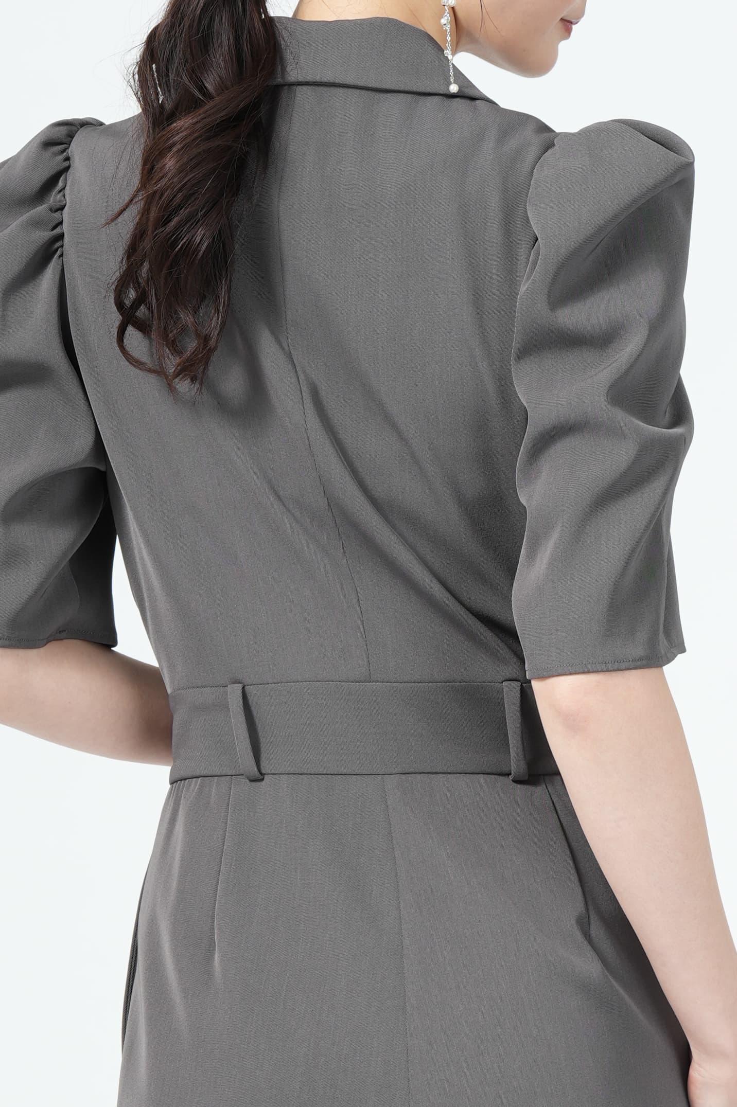 ウール調テーラードグレーパンツドレス