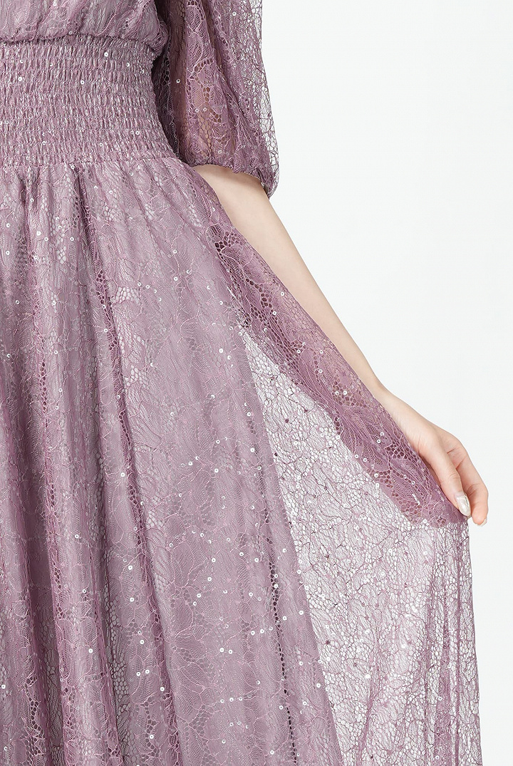 スパンコール混レースモーブドレス