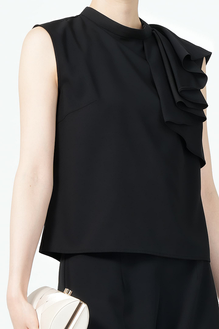 アシメラッフルカラーブラックパンツドレス