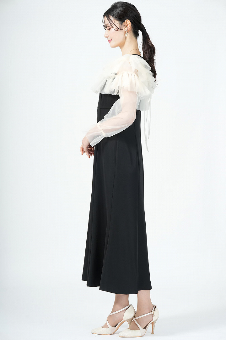 ギャザー袖フリルボレロブラックドレス