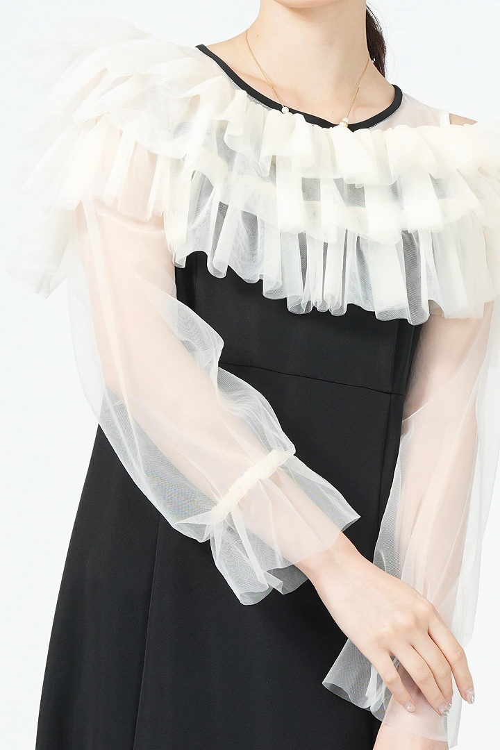 ギャザー袖フリルボレロブラックドレス