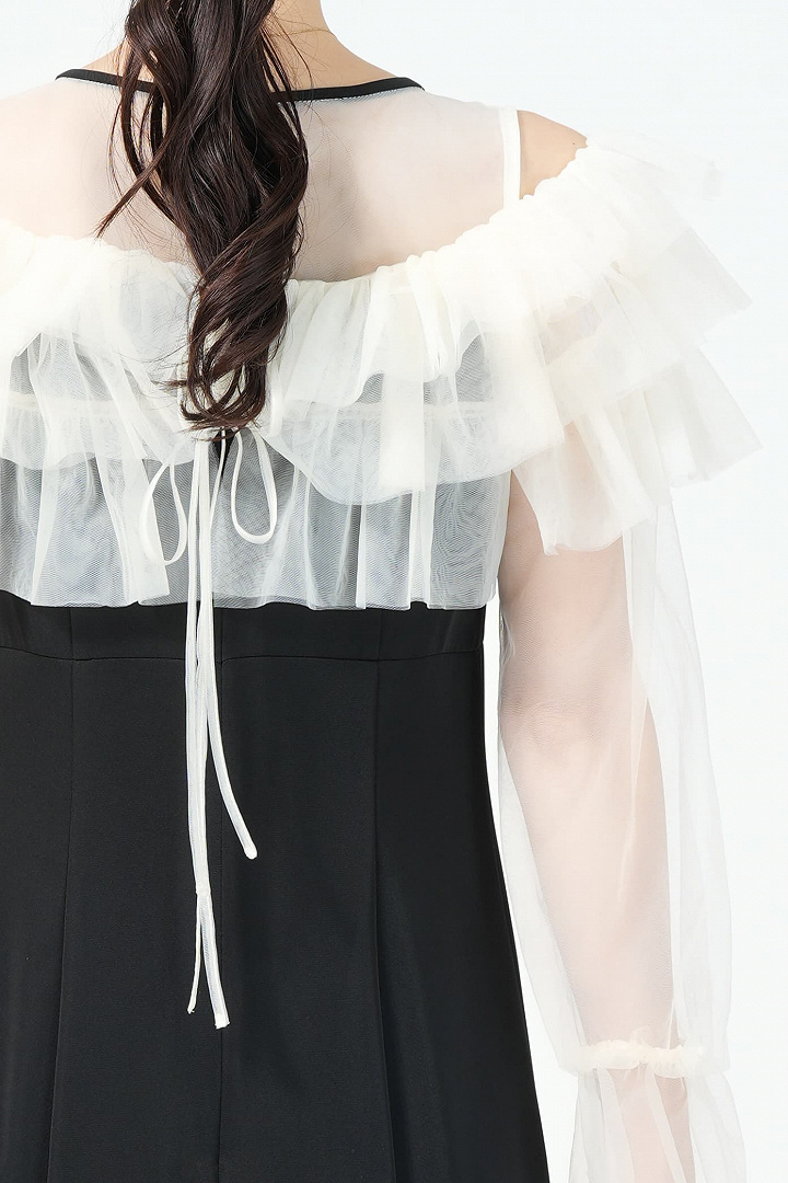 ギャザー袖フリルボレロブラックドレス