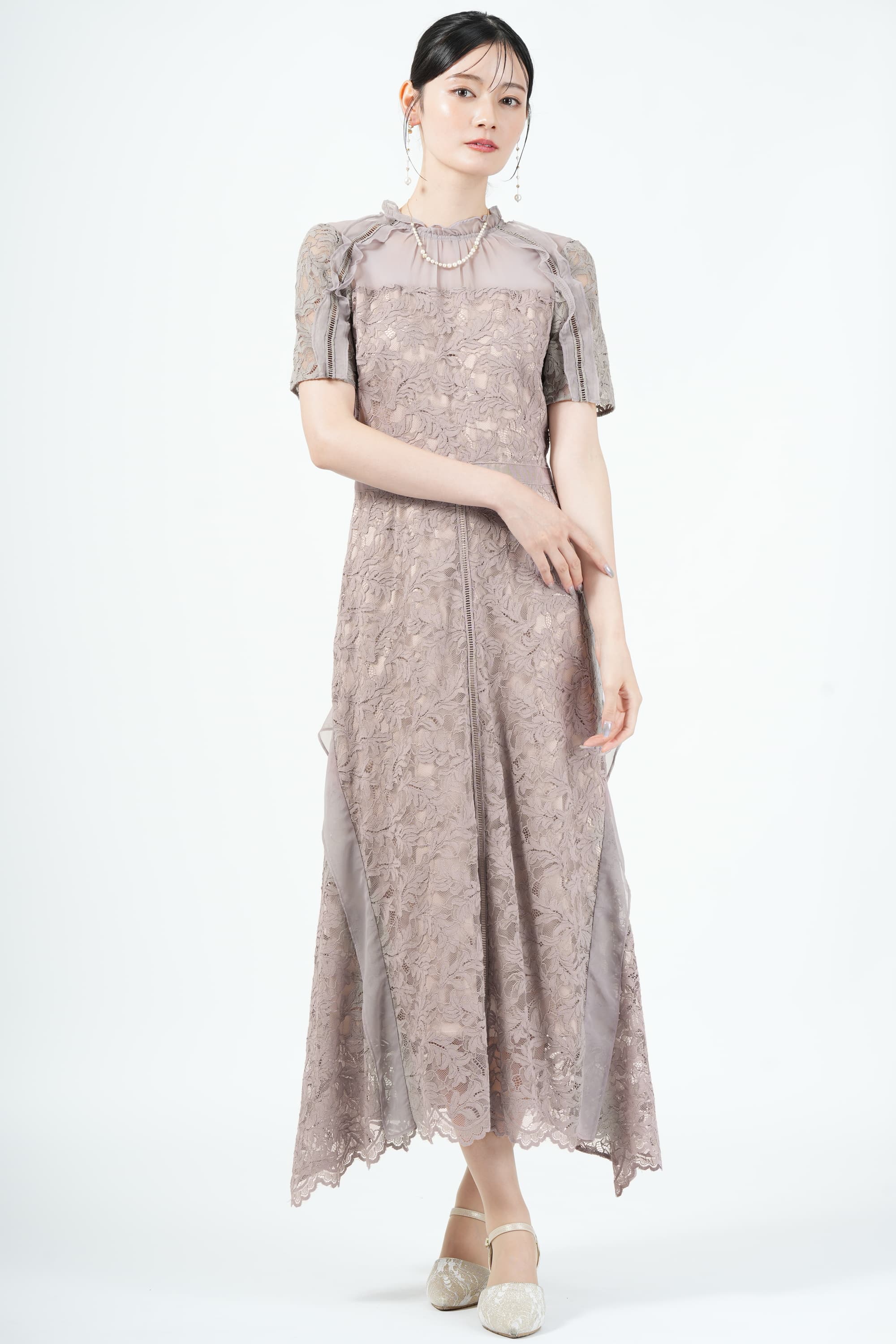 SNIDEL シフォンフリル×レースラベンダーグレードレス (S) をレンタル