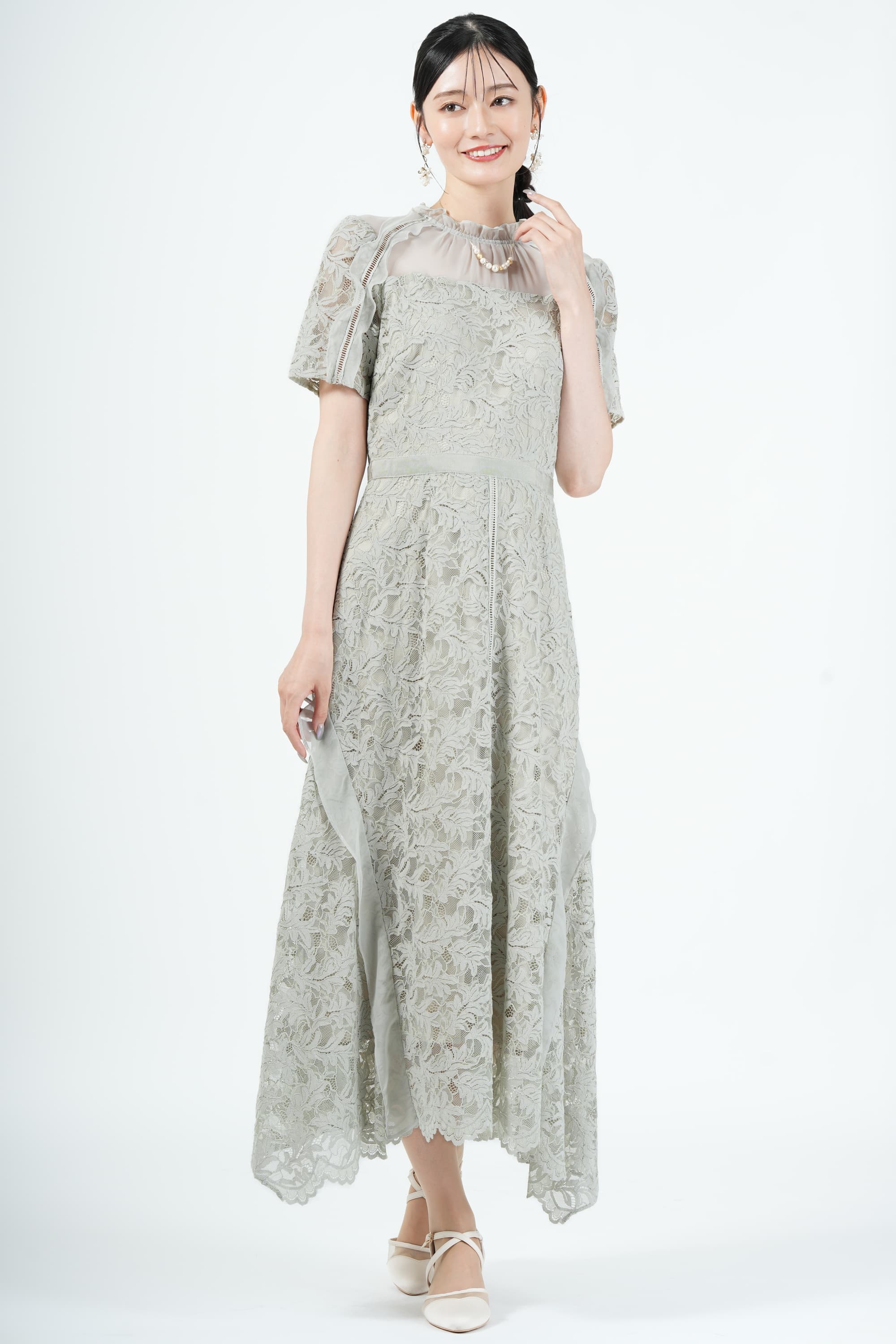 SNIDEL シフォンフリル×レースミントドレス (S) をレンタル
