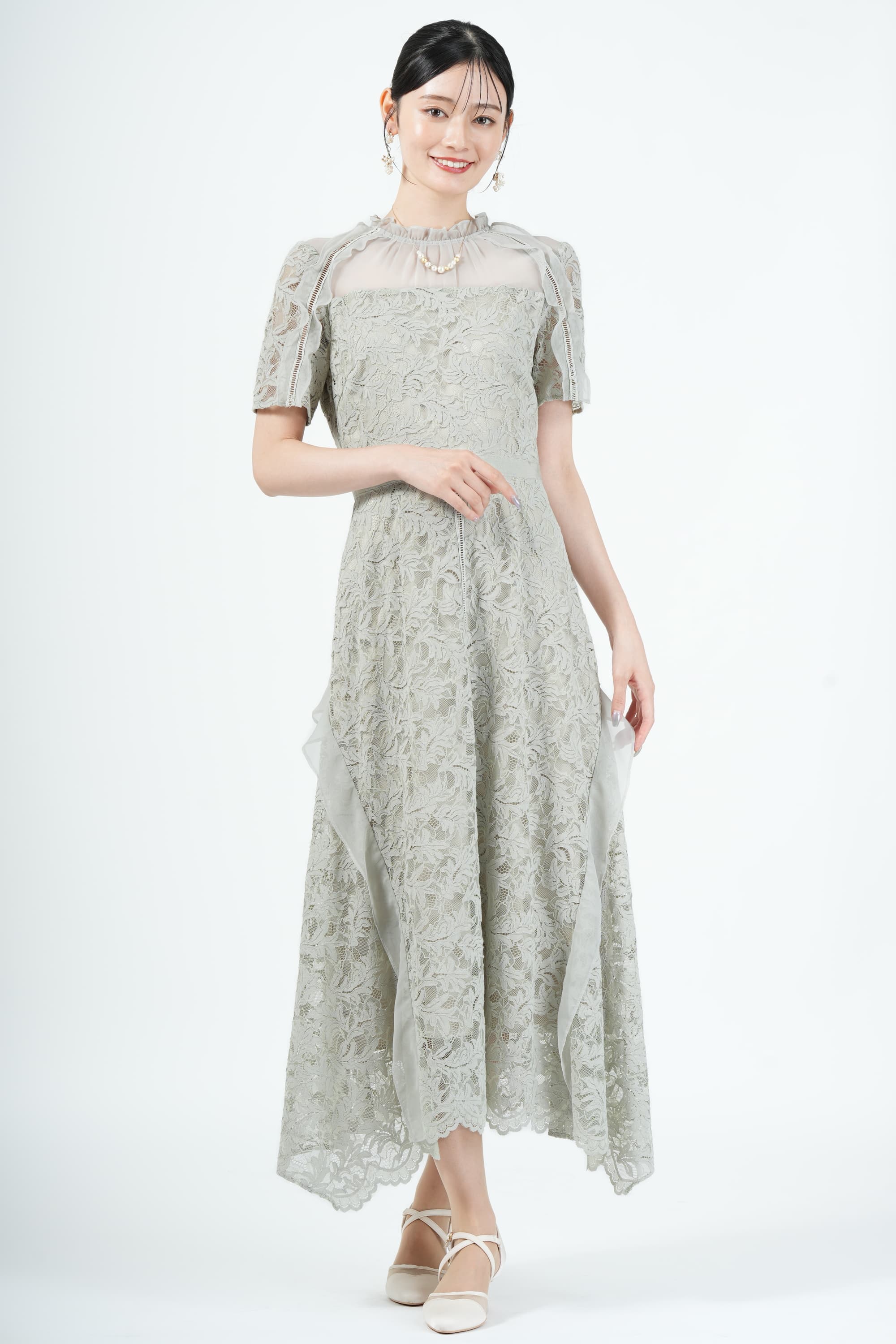 SNIDEL シフォンフリル×レースミントドレス (M) をレンタル