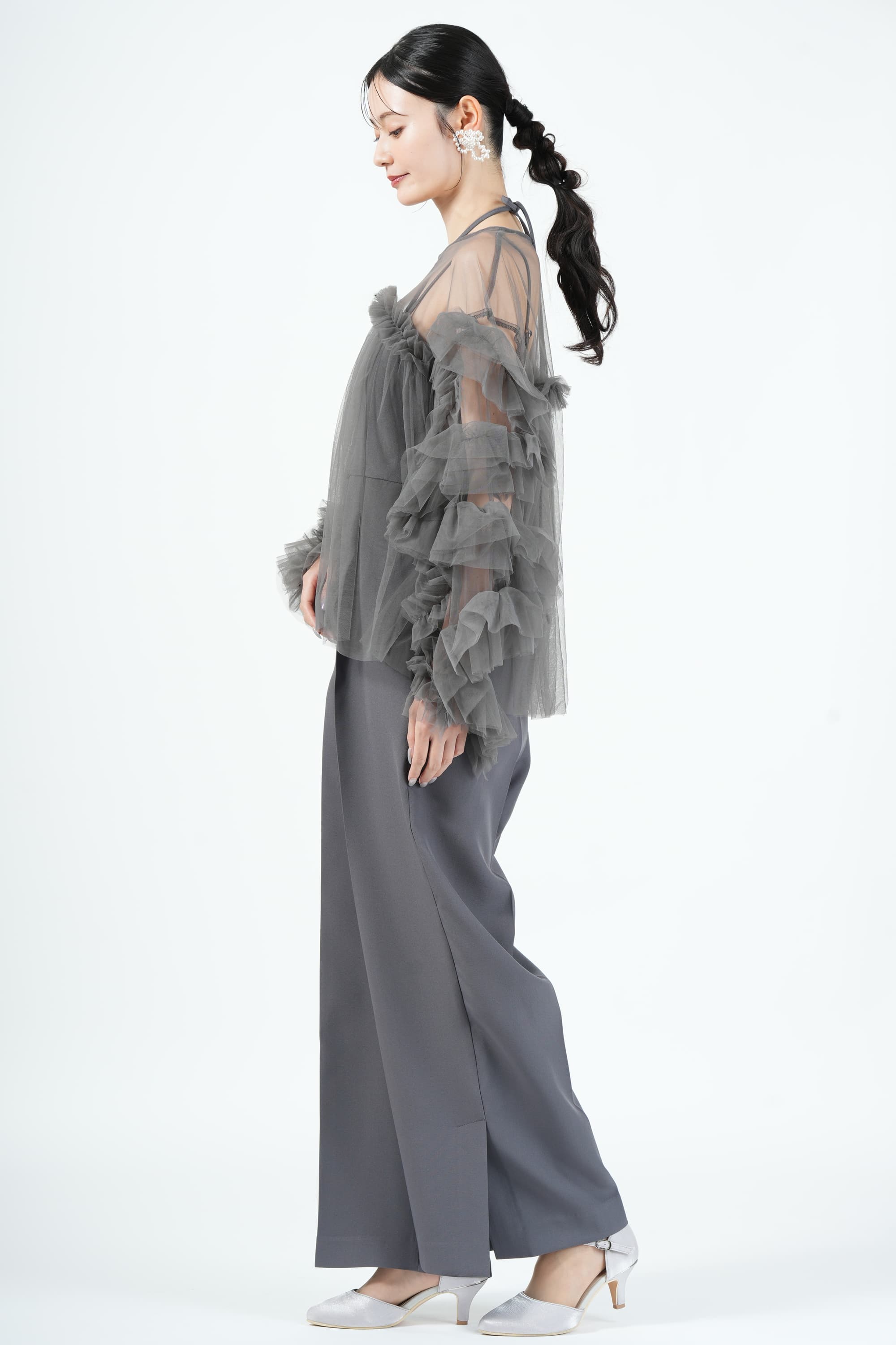 ANDRESD チュール×ダブルクロスチャコールパンツドレス (L) を