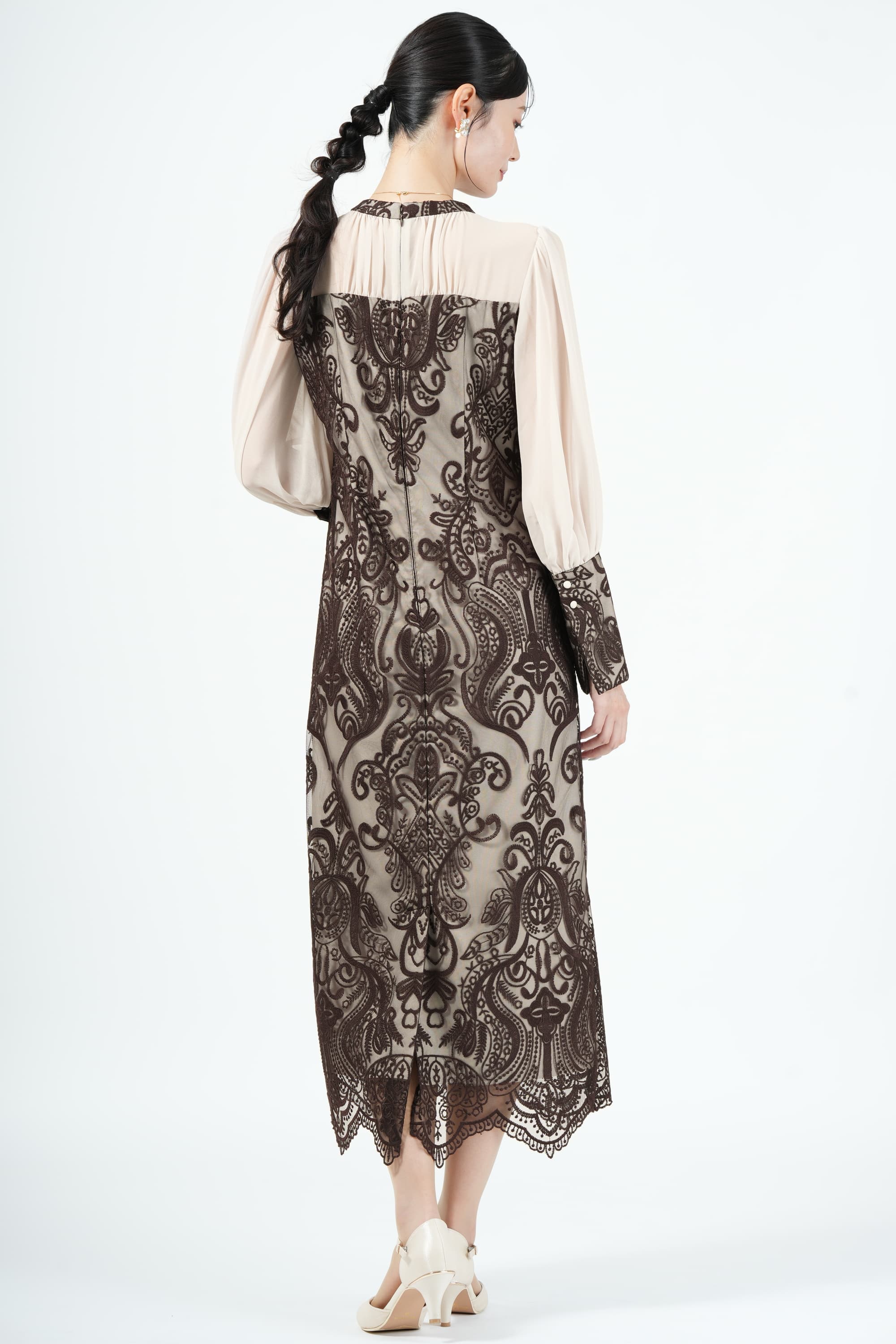 ANDRESD 黒ドレス ドット柄 シフォン袖 BONLECILL noir（ボンルシールノワール）の「【BONLECILLnoir