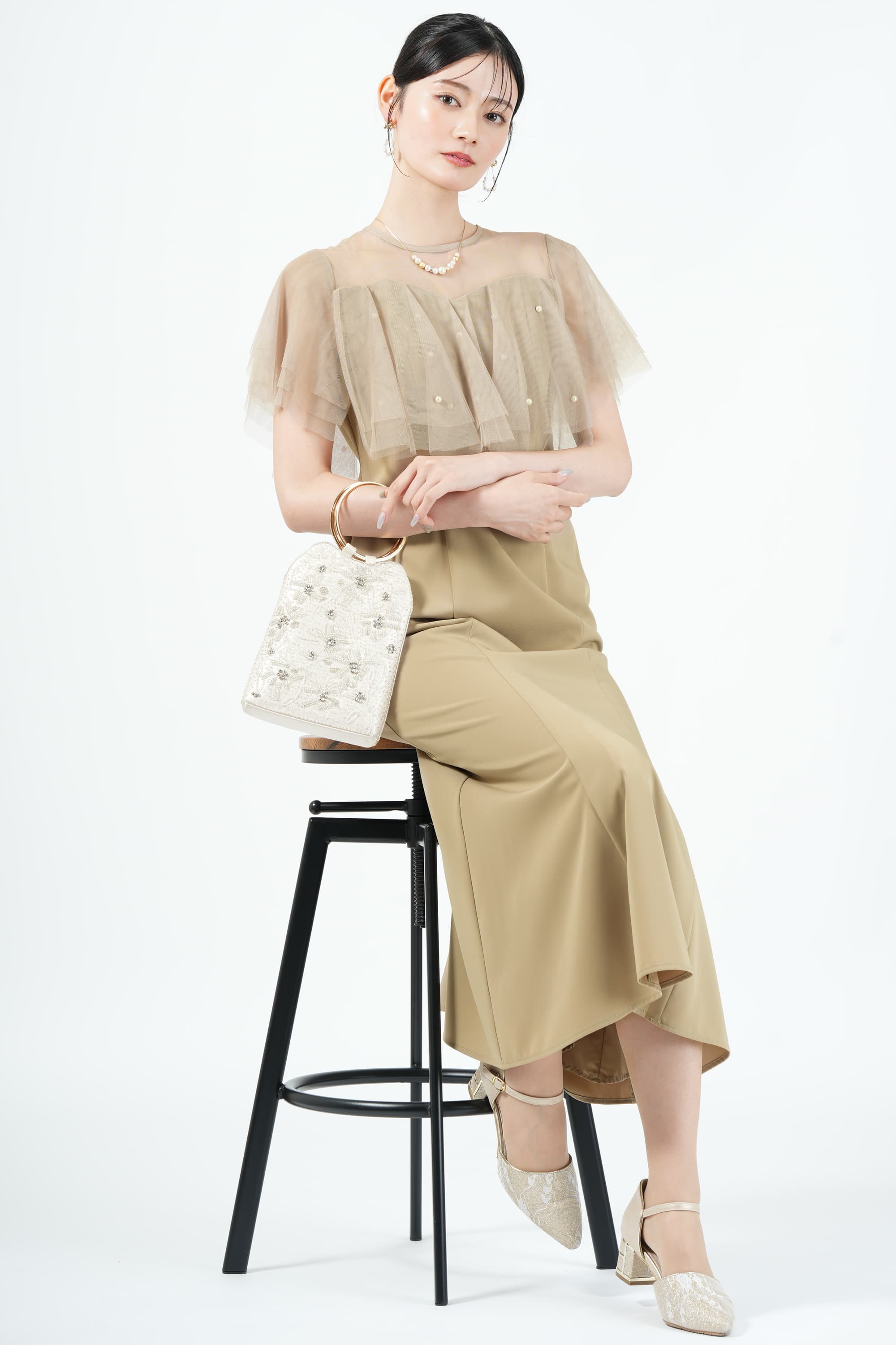Dorry Doll パールラッフルドレス　Mサイズ　結婚式　パーティードレス パールラッフルドレス | DorryDoll