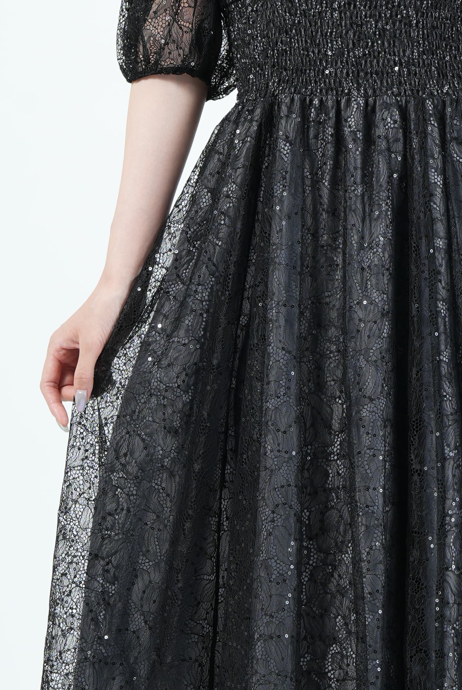 JILLSTUART スパンコール混レースブラックドレス (M) をレンタル
