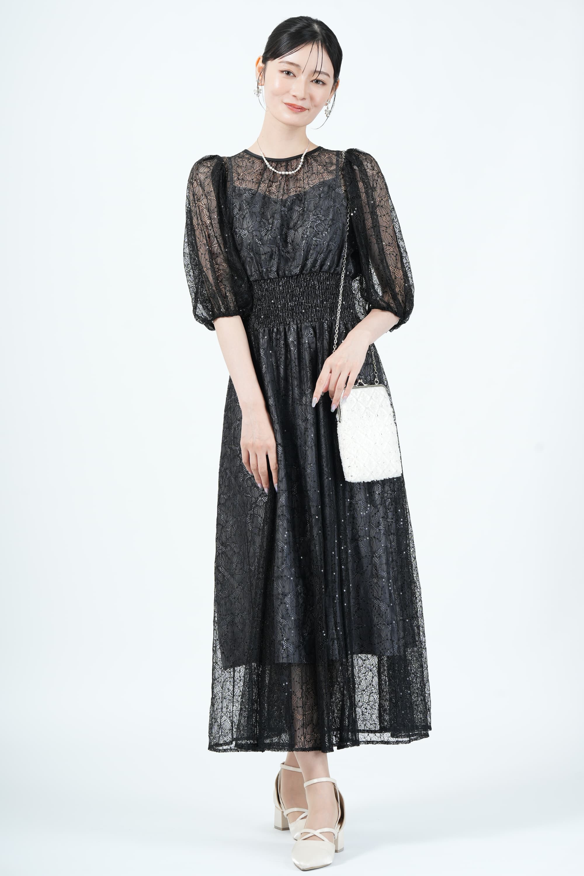 JILLSTUART スパンコール混レースブラックドレス (M) をレンタル