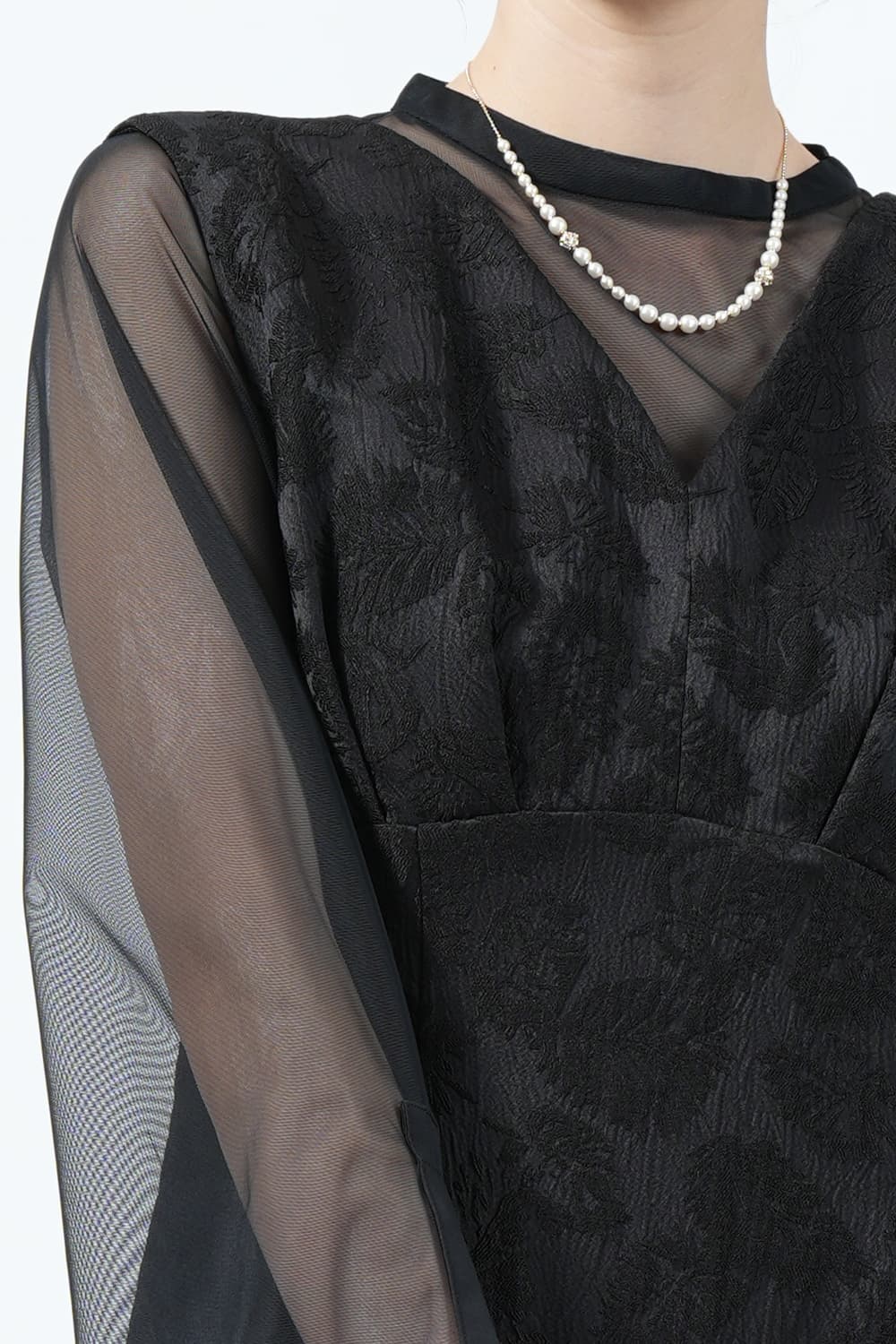 AIMER リーフ柄ジャガードジャンスカブラックドレス (L) を