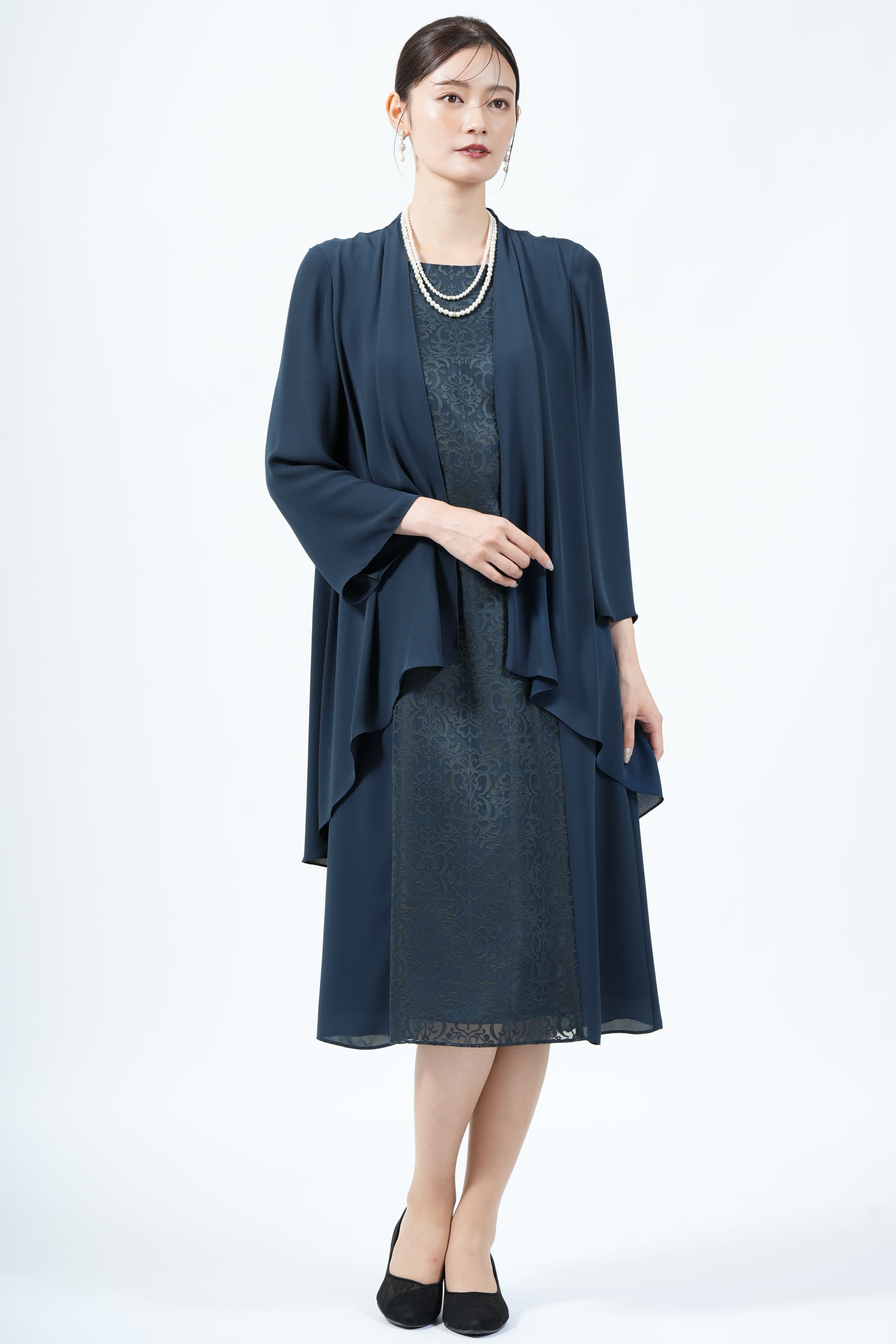 Apploberry 東京ソワール オパールダマスク柄ブルーグリーンドレス (LL