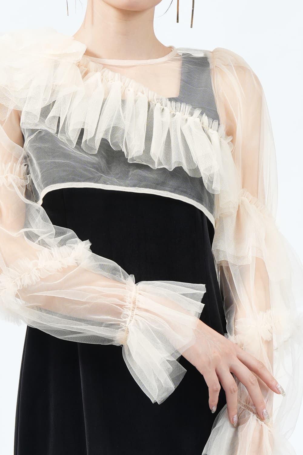 リリーブラウン ベロアシアーロングドレス リリーブラウン LILY BROWN シアーネックベロアドレス （BLK