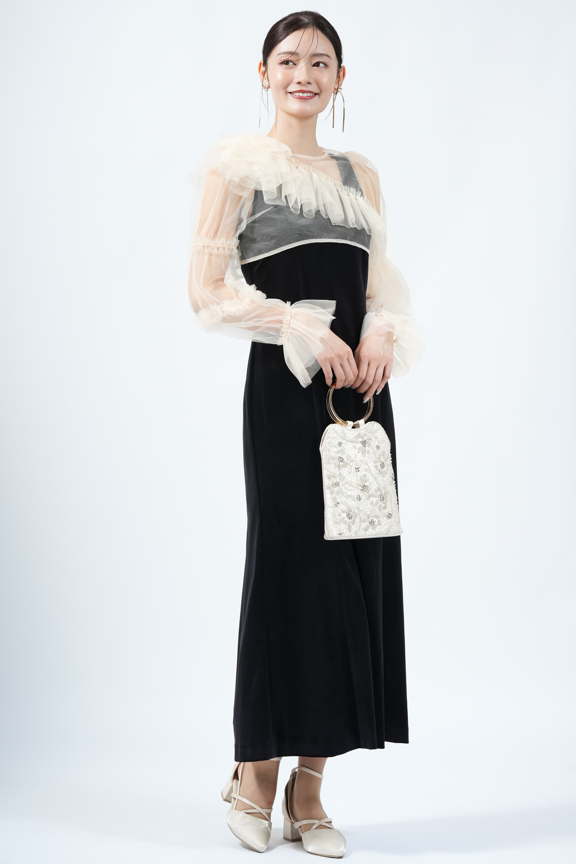 LILY BROWN アシメシアーボレロ付きベロアブラックドレス (M) を