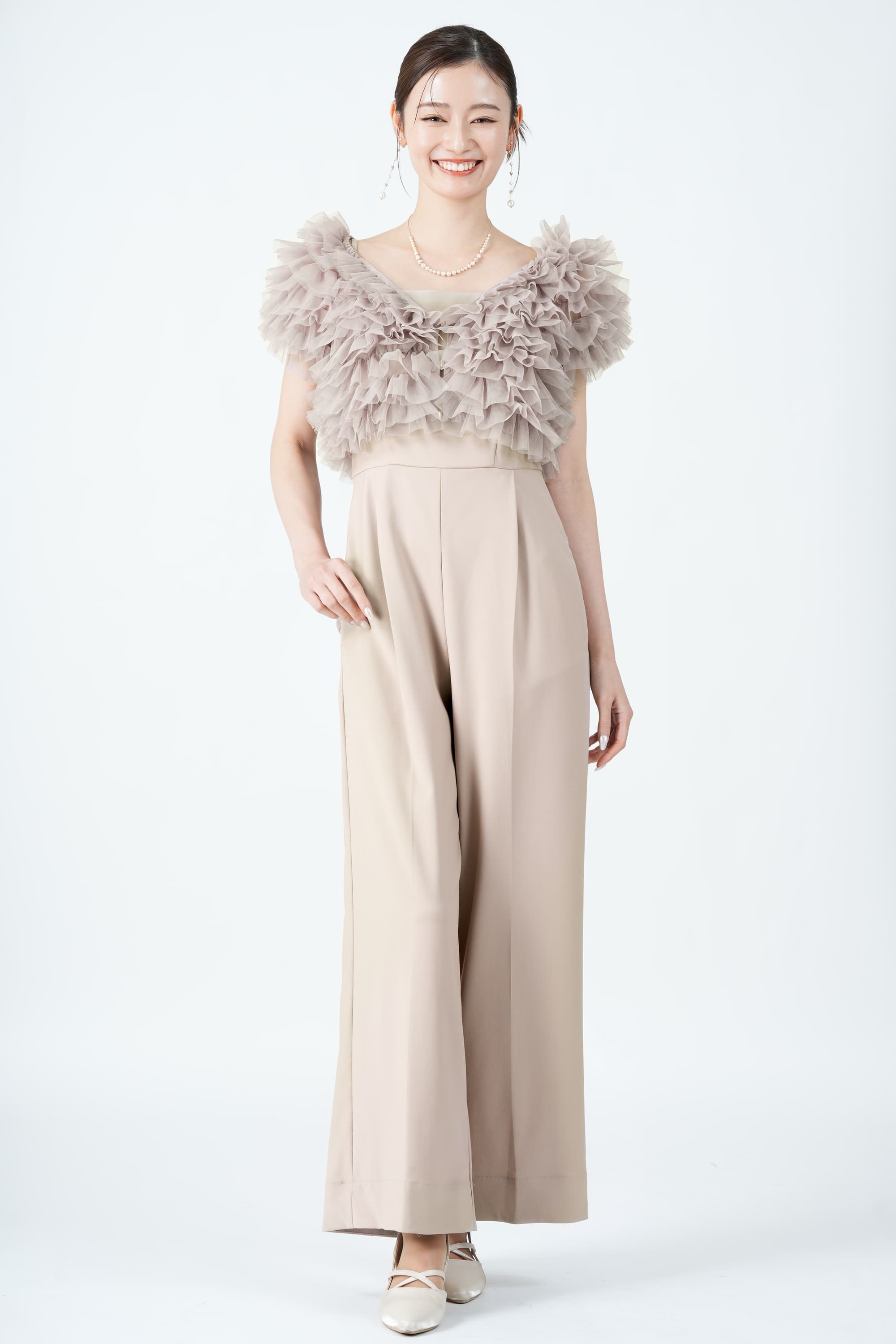 SNIDEL ボレロセット ドレス オーガンジー フリル ベージュ 結婚式 SNIDEL ボレロセット ドレス オーガンジー フリル ベージュ 結婚式