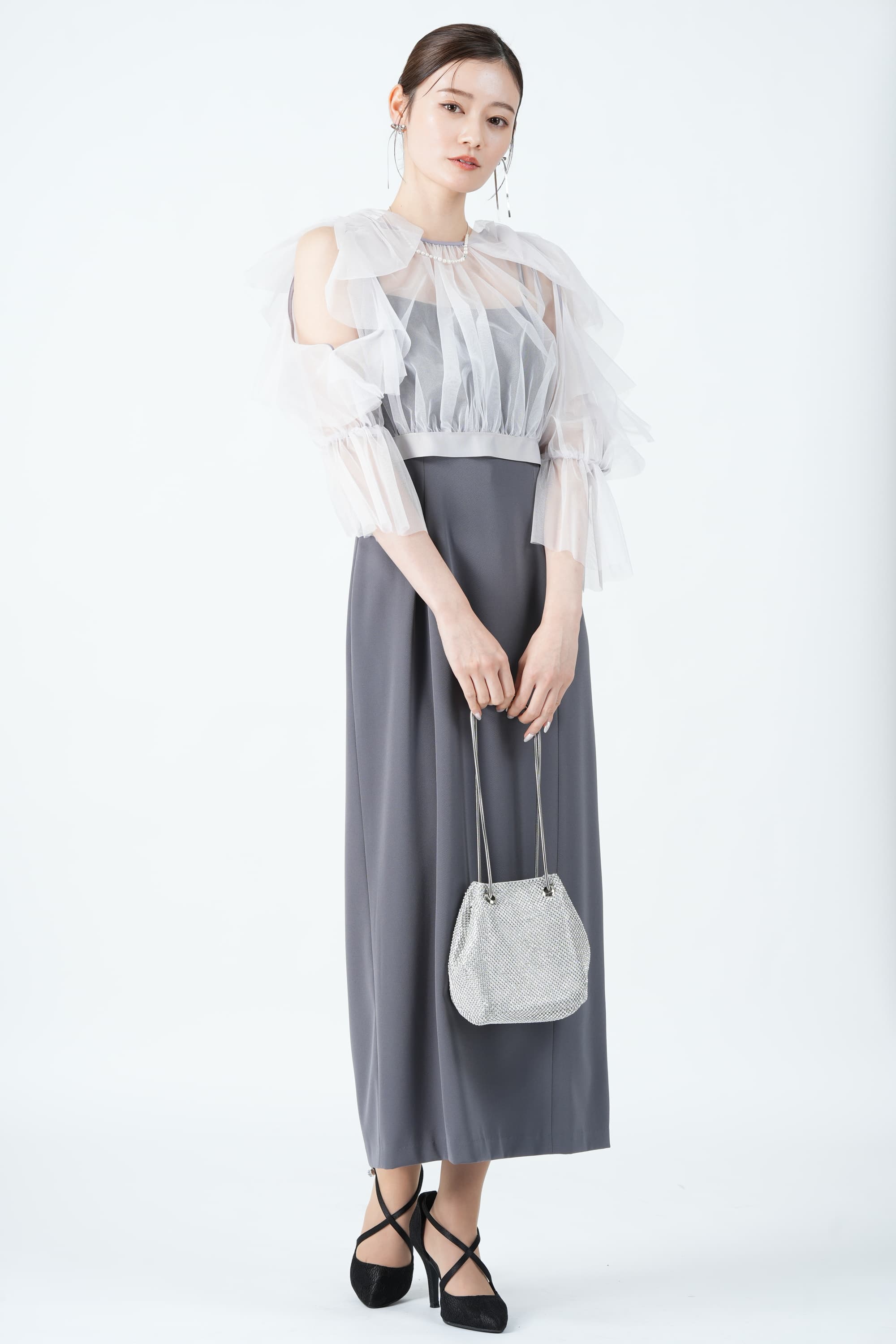 ドレスプロダクション　リボンショルダーフリルドレス　N02 リボンショルダー フリルドレス（N02）