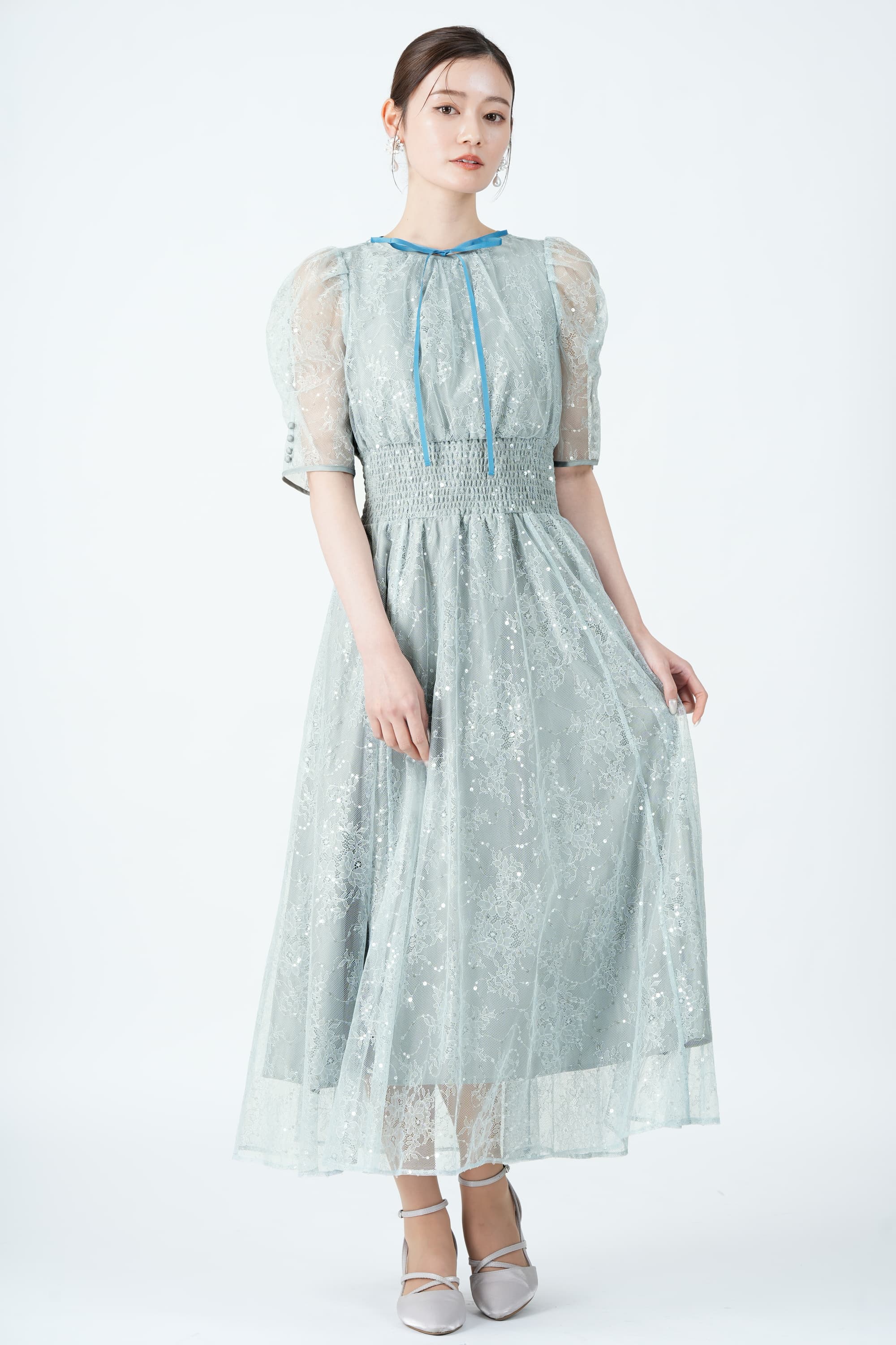 JILLSTUART スパンコール総レースブルードレス (M) をレンタル - 結婚