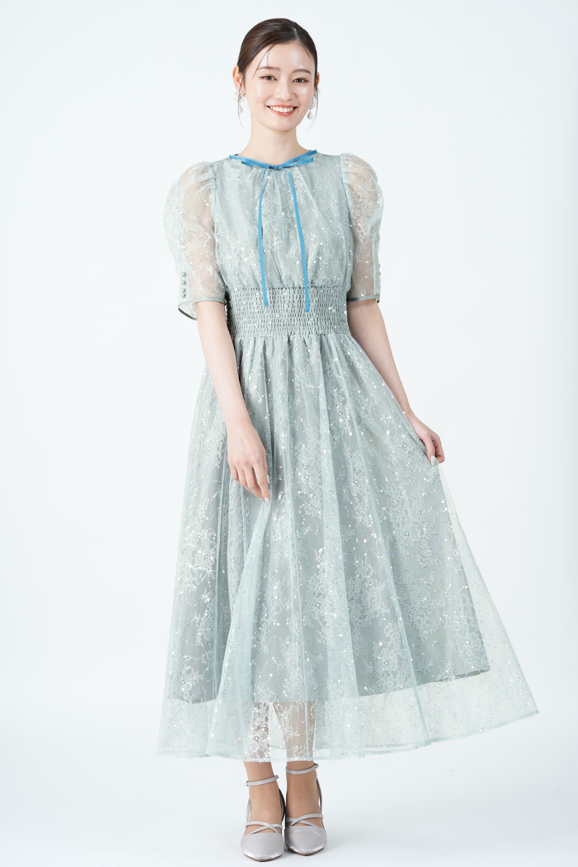 GASPARD YURKIEVICH 総スパンコール 総レース ドレス M相当 JILLSTUART スパンコール総レースブルードレス (M) をレンタル - 結婚