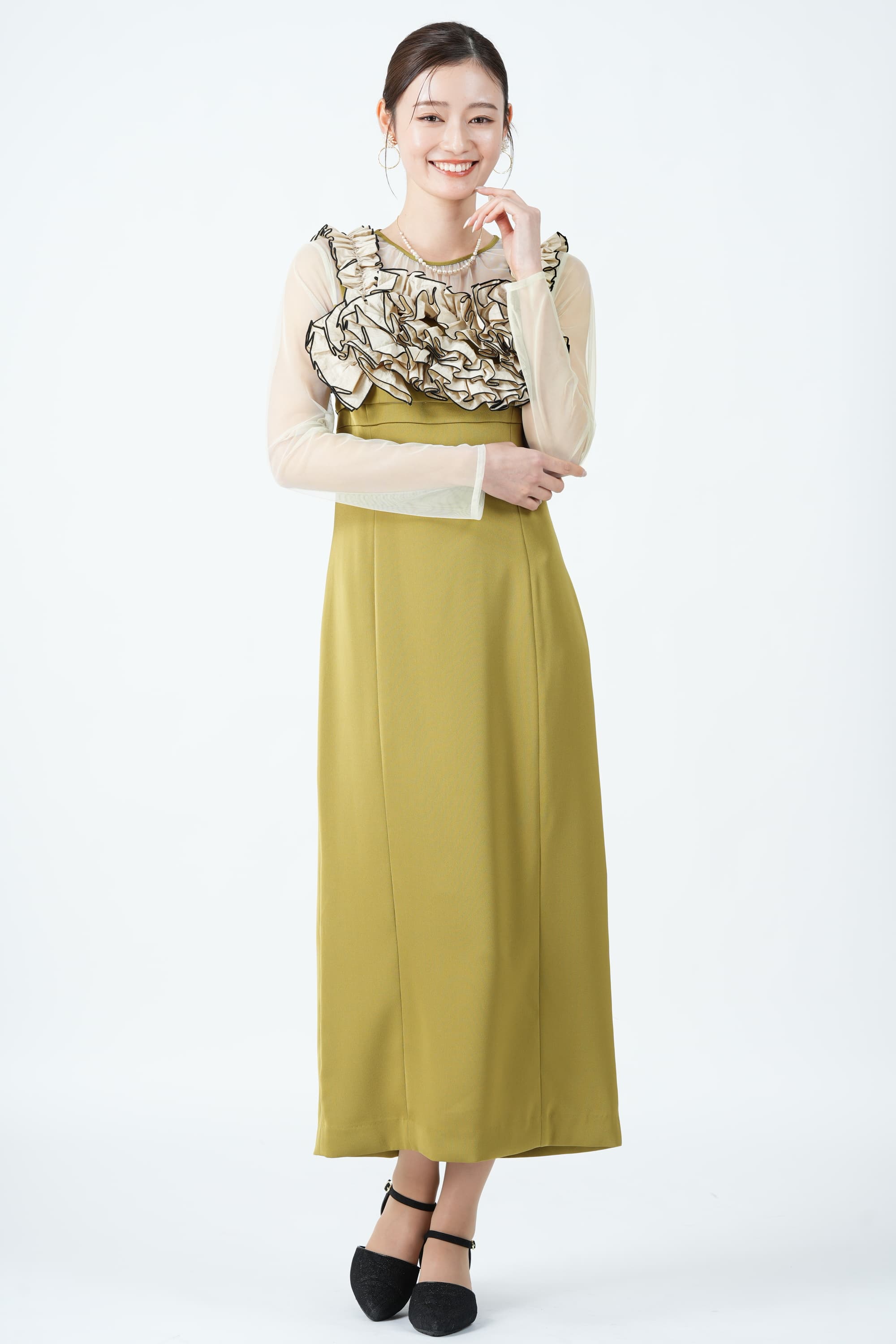 オリーブグリーン フラワーシルエットビスチェ LILY BROWN フラワービスチェオリーブドレス (S) をレンタル - 結婚式