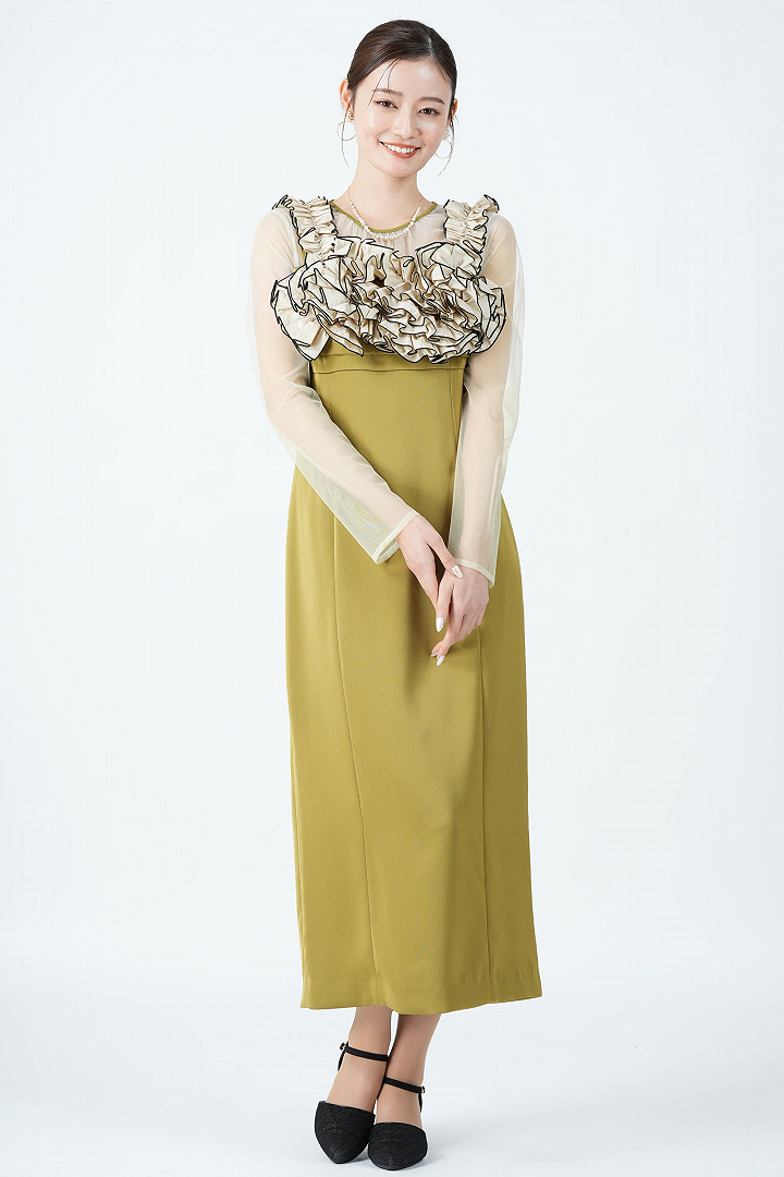 フラワービスチェオリーブドレス